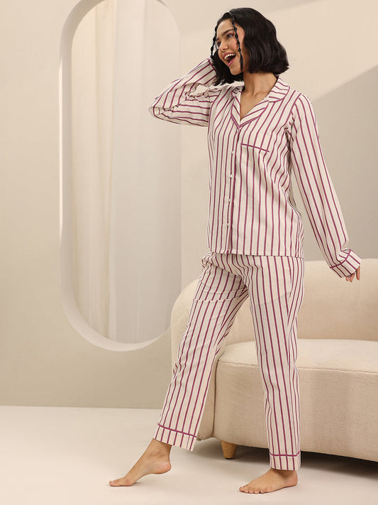 Off white Printed Cotton Night Suits