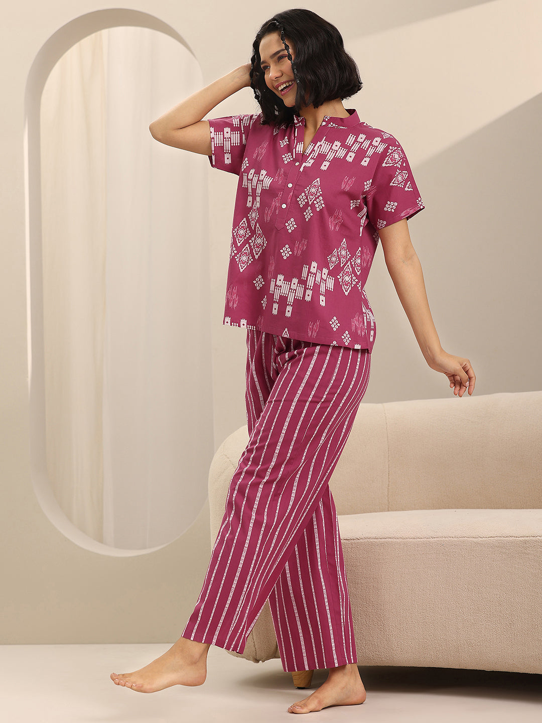 Pink Printed Cotton Night Suits
