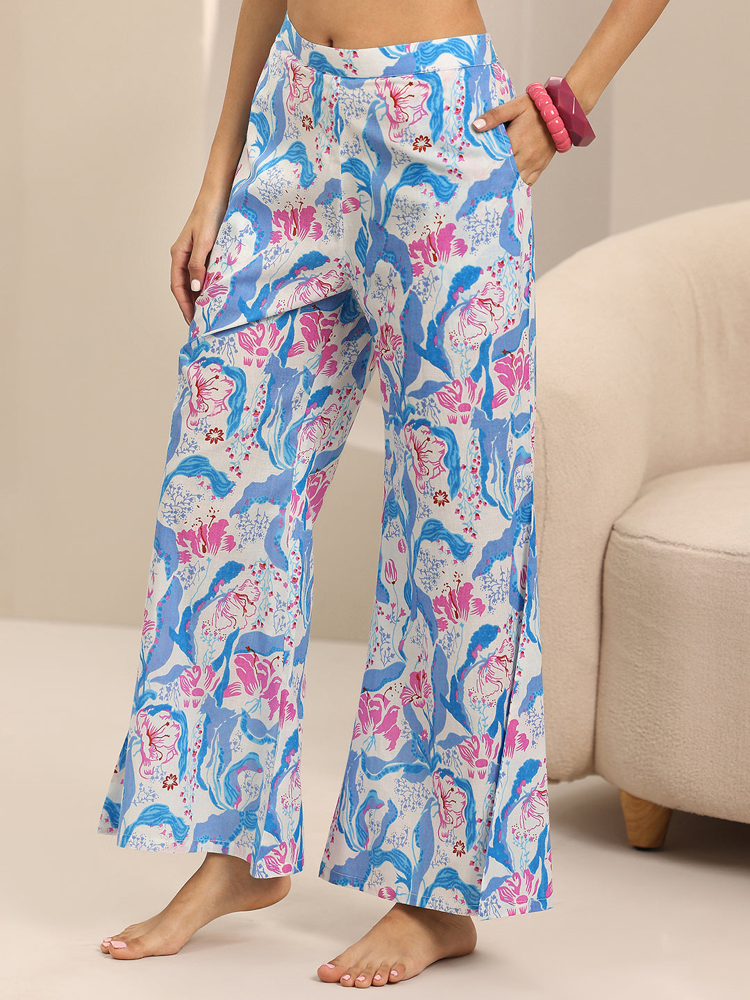 Off white Printed Cotton Night Suits