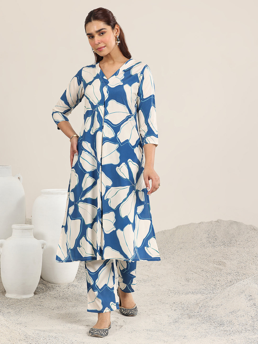 Blue Printed Poly Crepe Co-Ord Sets
