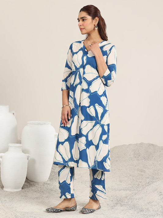 Blue Printed Poly Crepe Co-Ord Sets