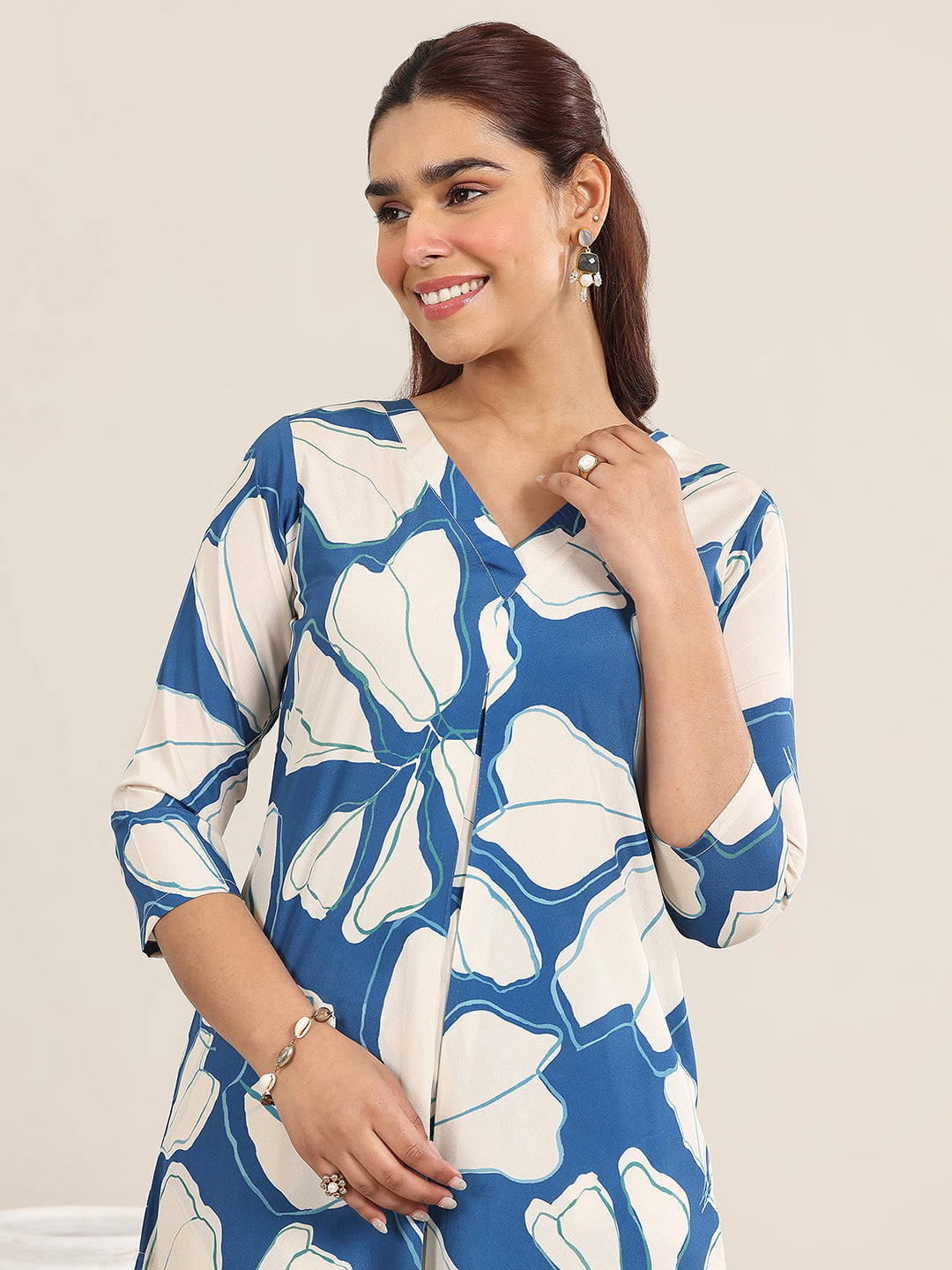 Blue Printed Poly Crepe Co-Ord Sets