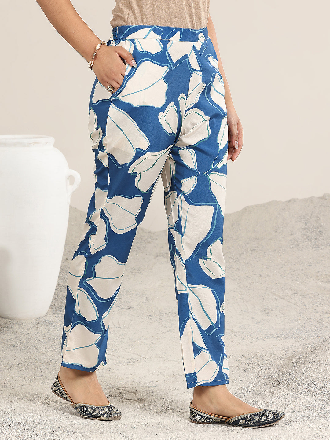 Blue Printed Poly Crepe Co-Ord Sets
