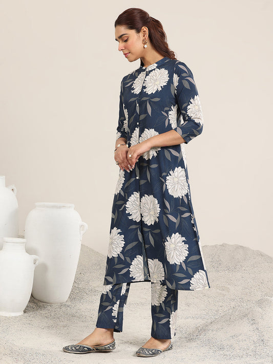Blue Printed Poly Crepe Co-Ord Sets