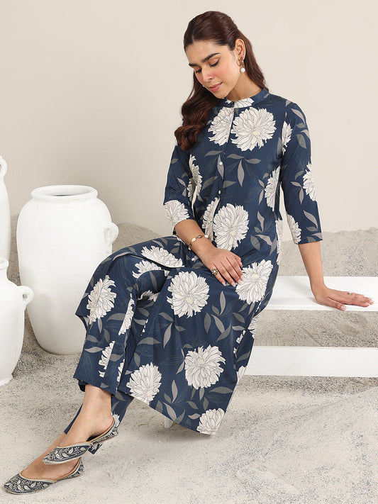 Blue Printed Poly Crepe Co-Ord Sets