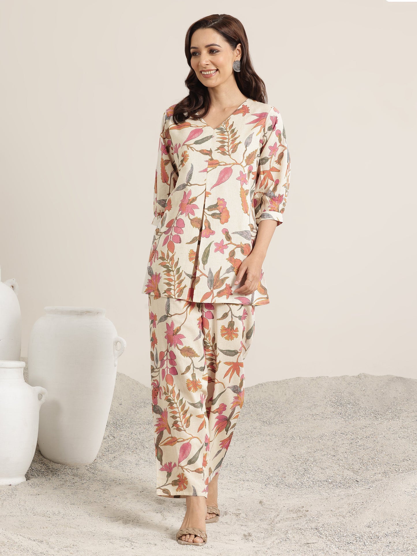 Off White Printed Cotton Co-Ord Sets