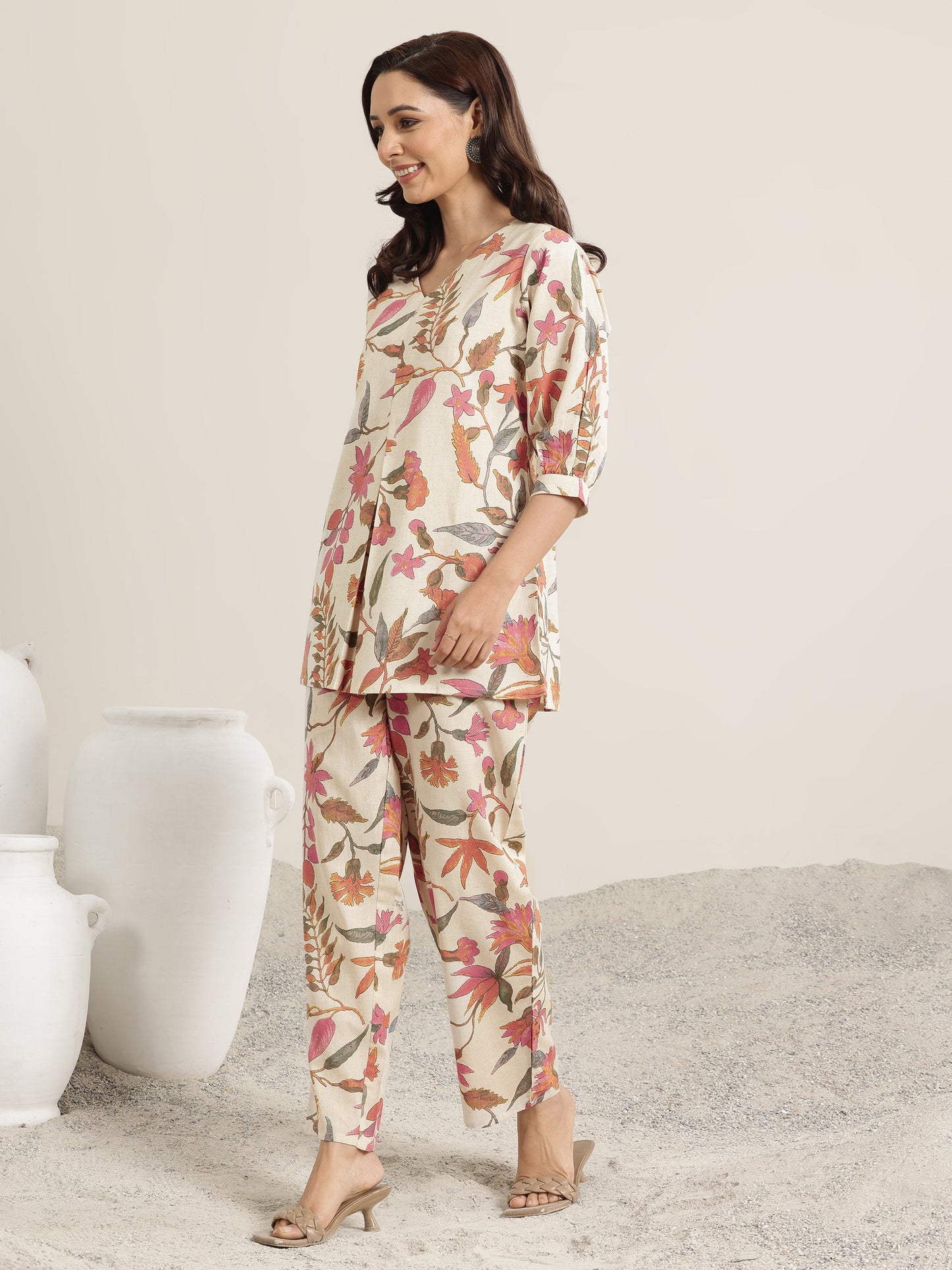 Off White Printed Cotton Co-Ord Sets