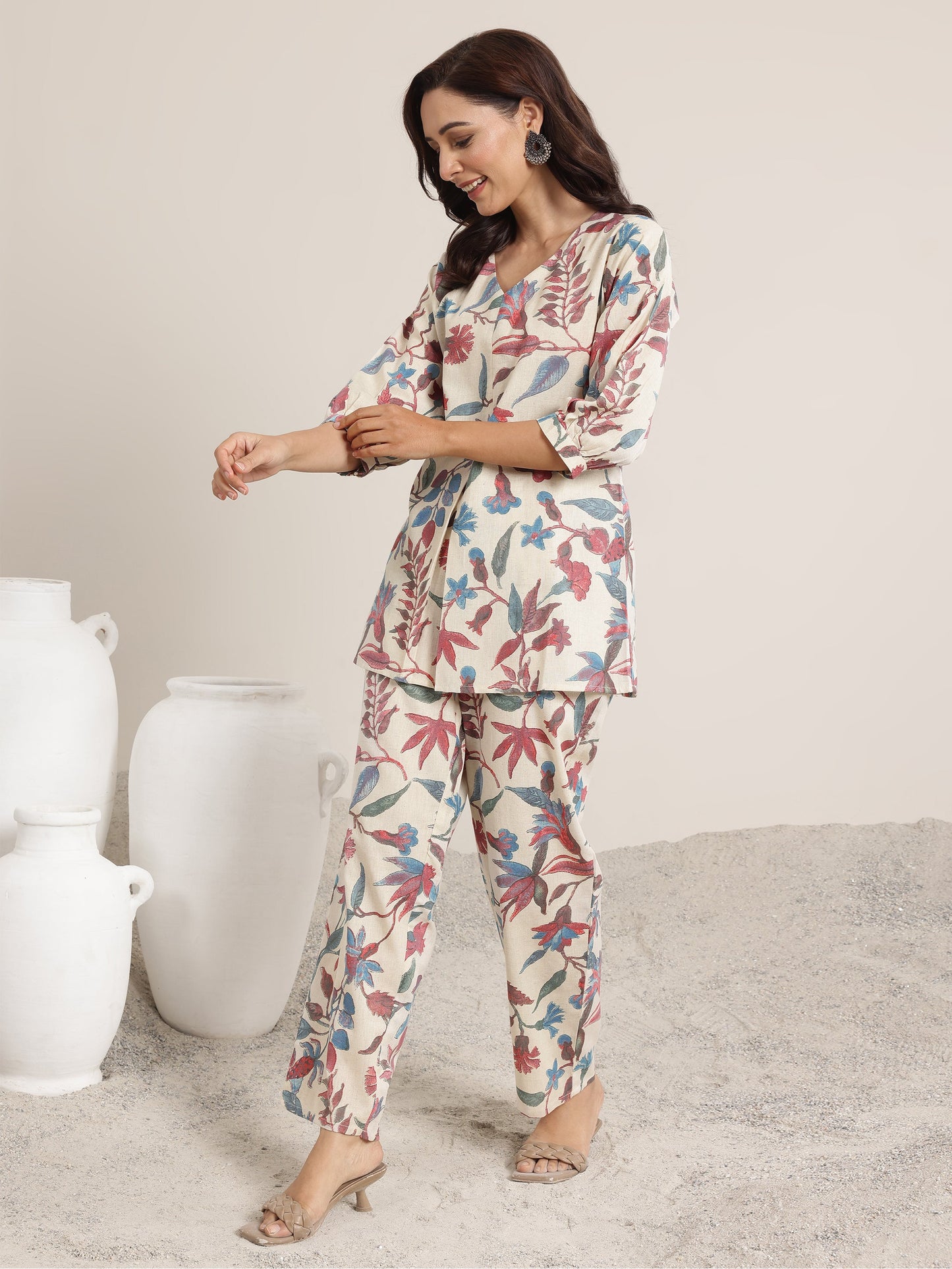 Off White Printed Cotton Co-Ord Sets
