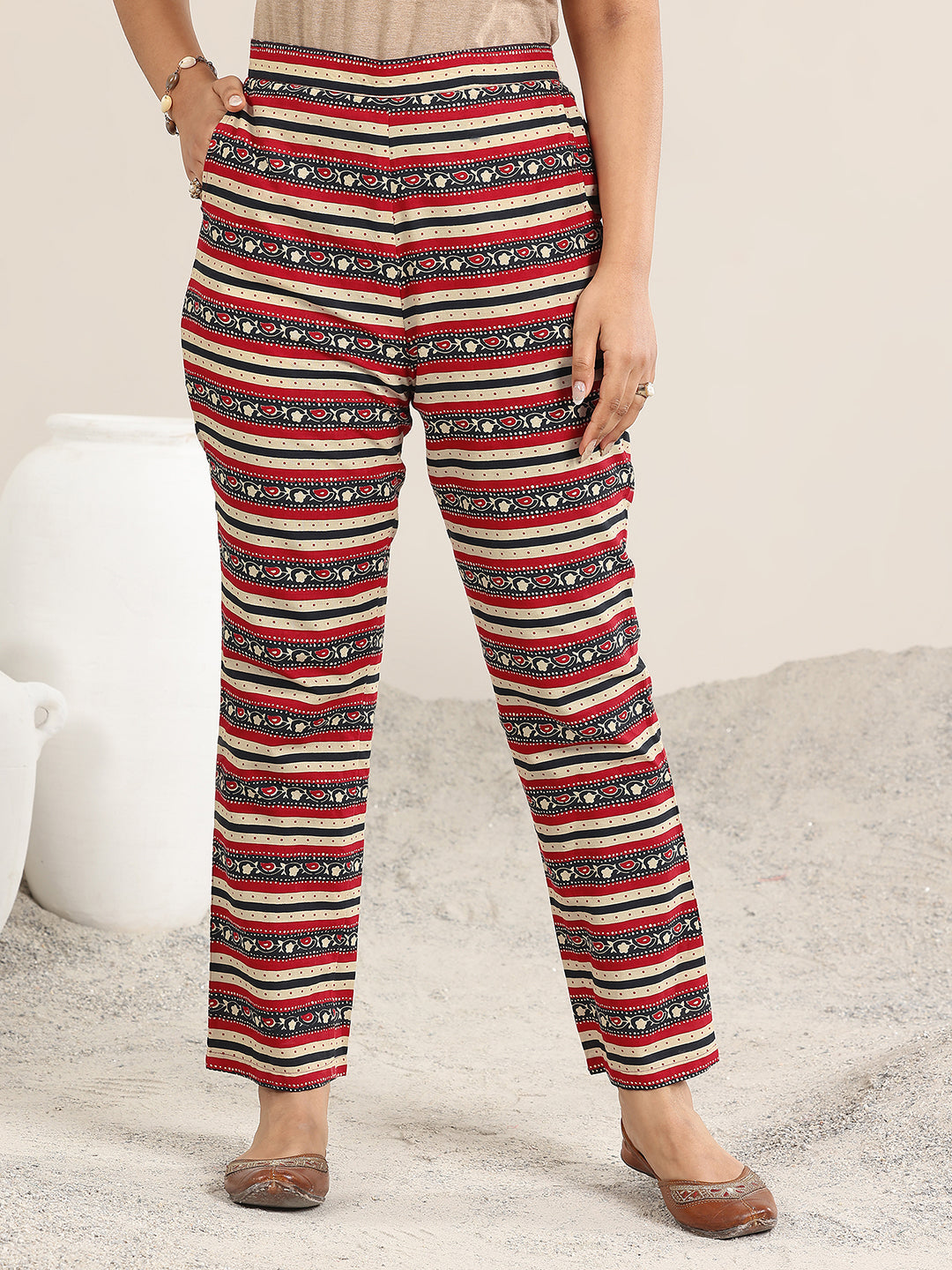 Navy Blue Printed Cotton A-Line Suit With Dupatta