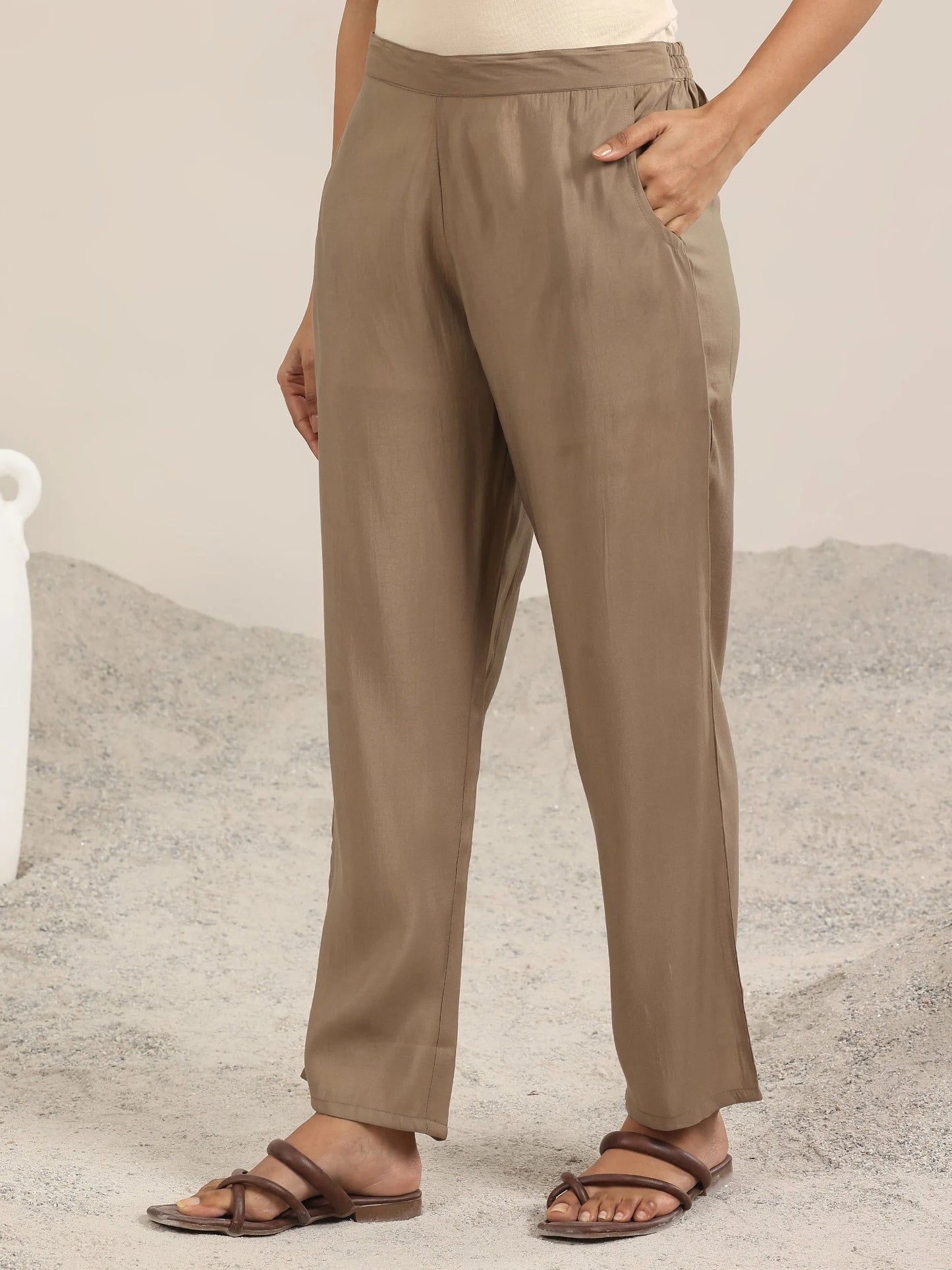 Brown Printed Silk Blend Straight Suit With Dupatta