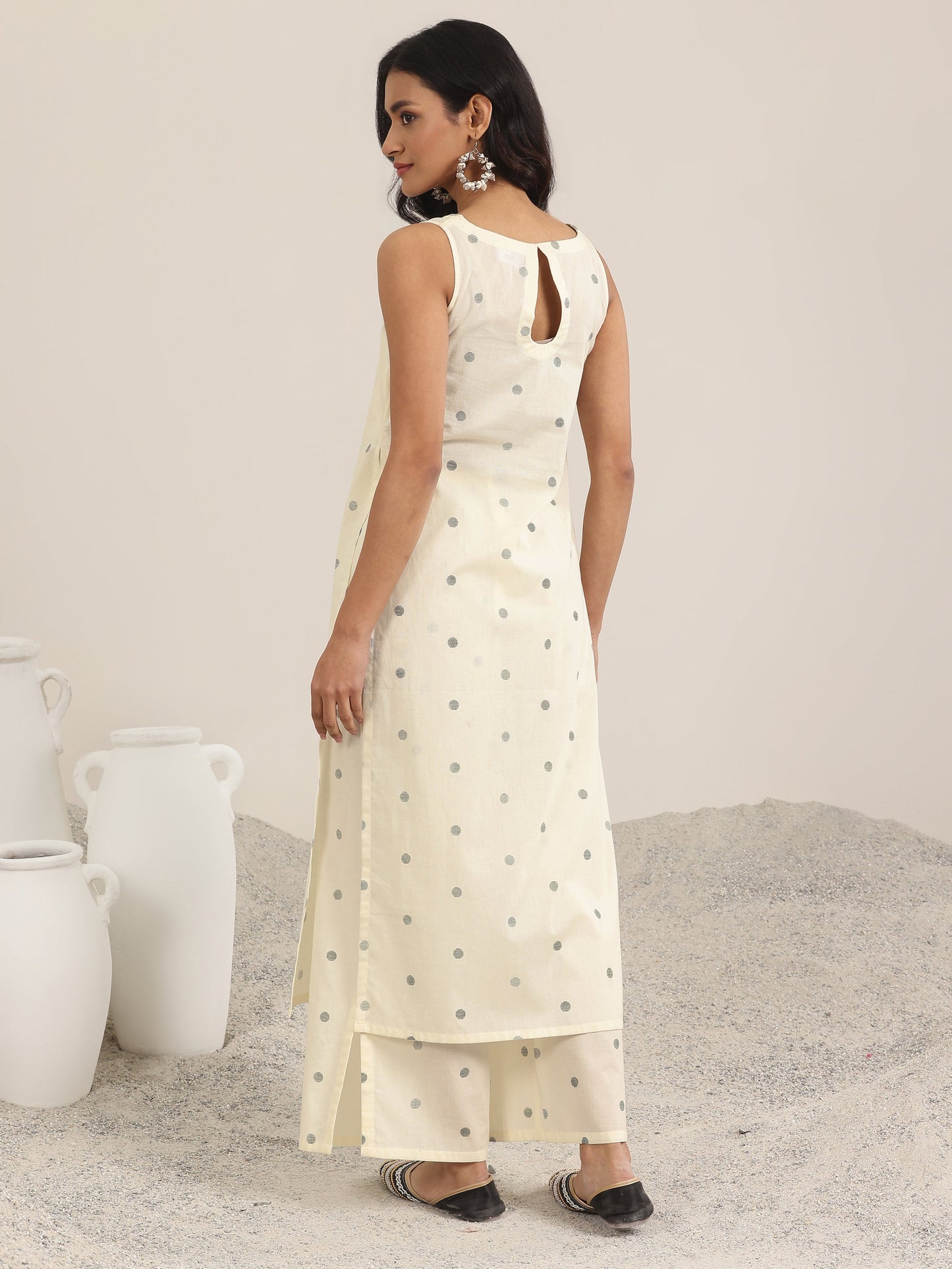 White Printed Cotton Straight Kurta Set