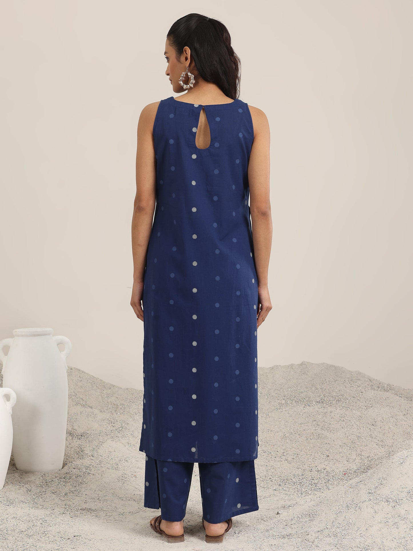 Blue Printed Cotton Straight Kurta Set