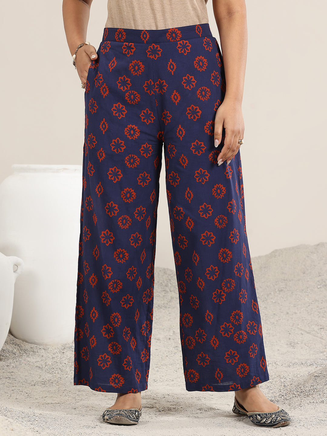 Blue Printed Cotton Straight Suit With Dupatta