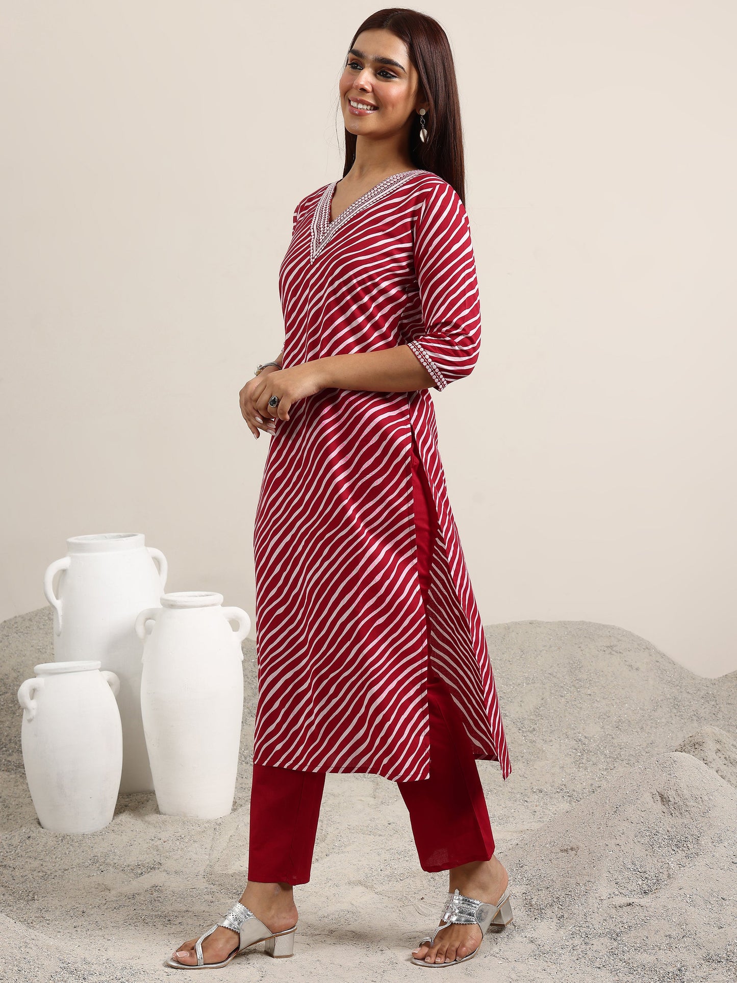 Red Printed Cotton Straight Suit With Dupatta