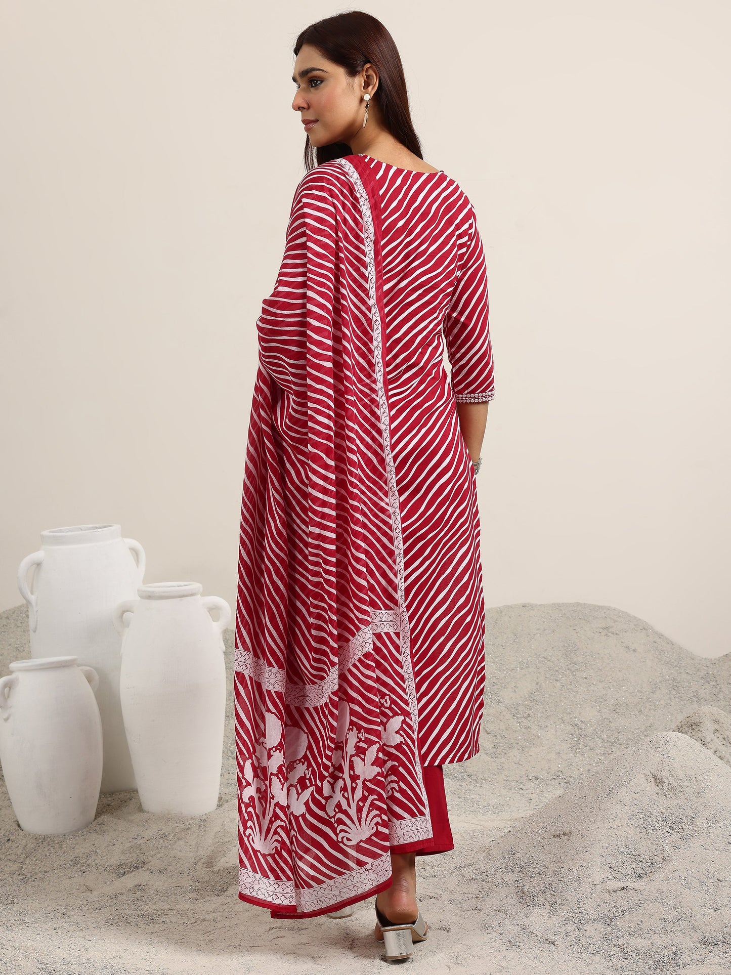 Red Printed Cotton Straight Suit With Dupatta