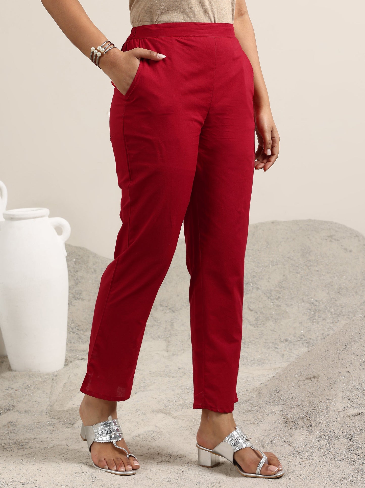 Red Printed Cotton Straight Suit With Dupatta