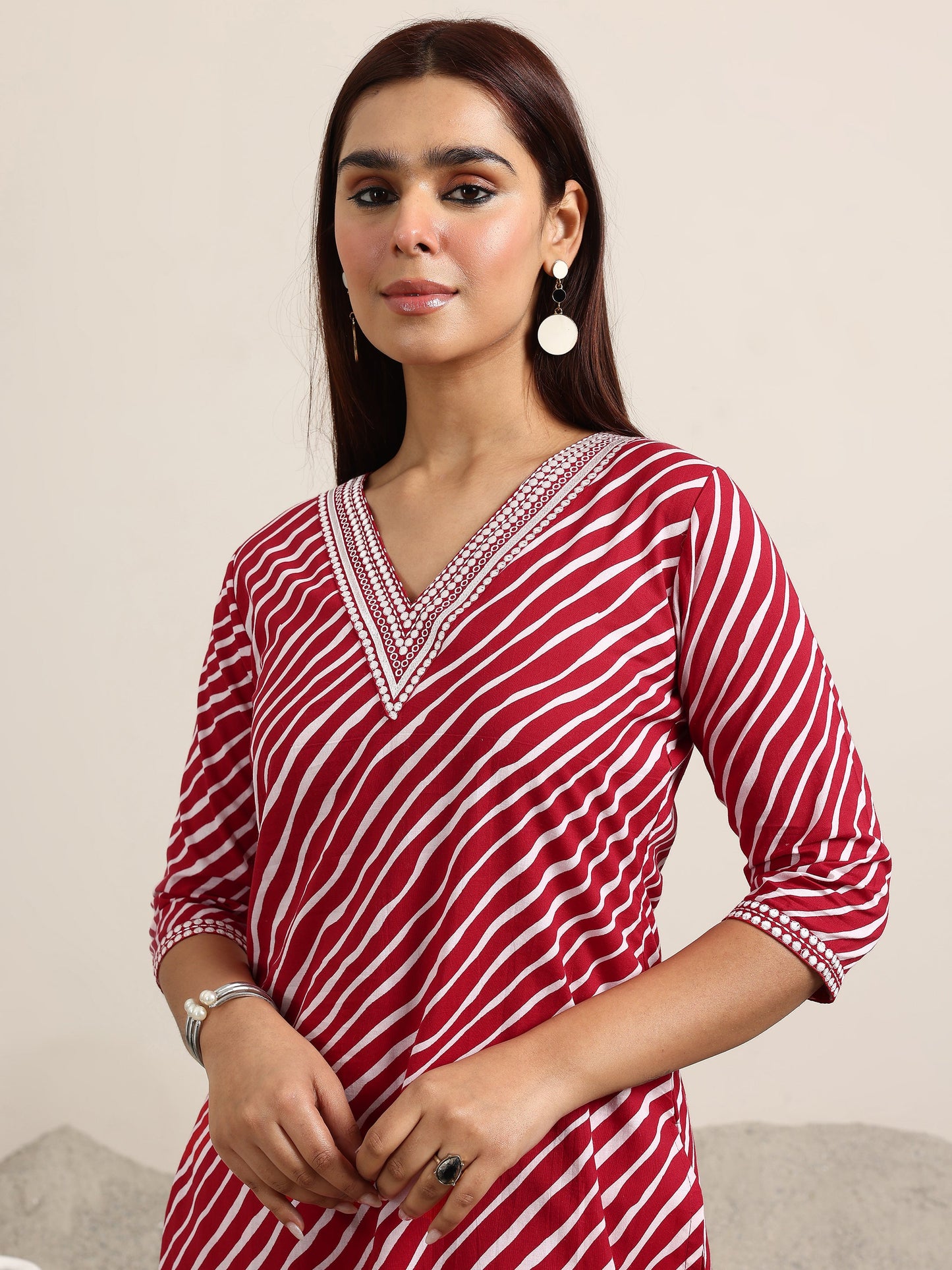 Red Printed Cotton Straight Suit With Dupatta