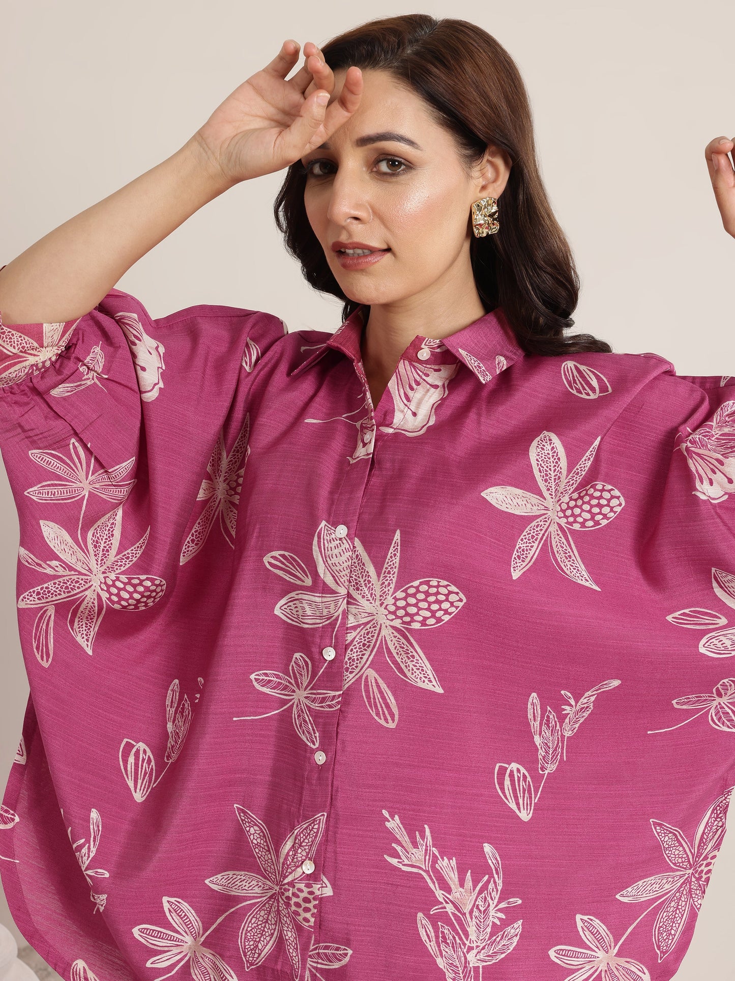 Pink Printed Silk Blend Co-Ord Sets