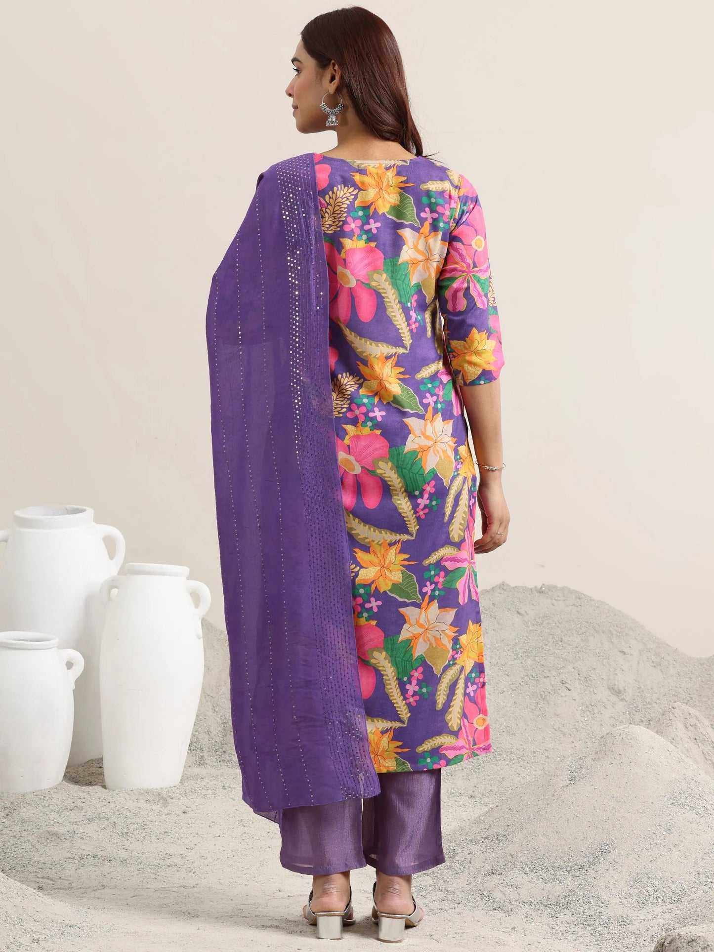 Purple Printed Rayon Straight Suit With Dupatta