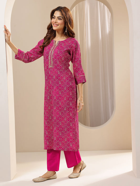Pink Printed Rayon Straight Suit With Dupatta