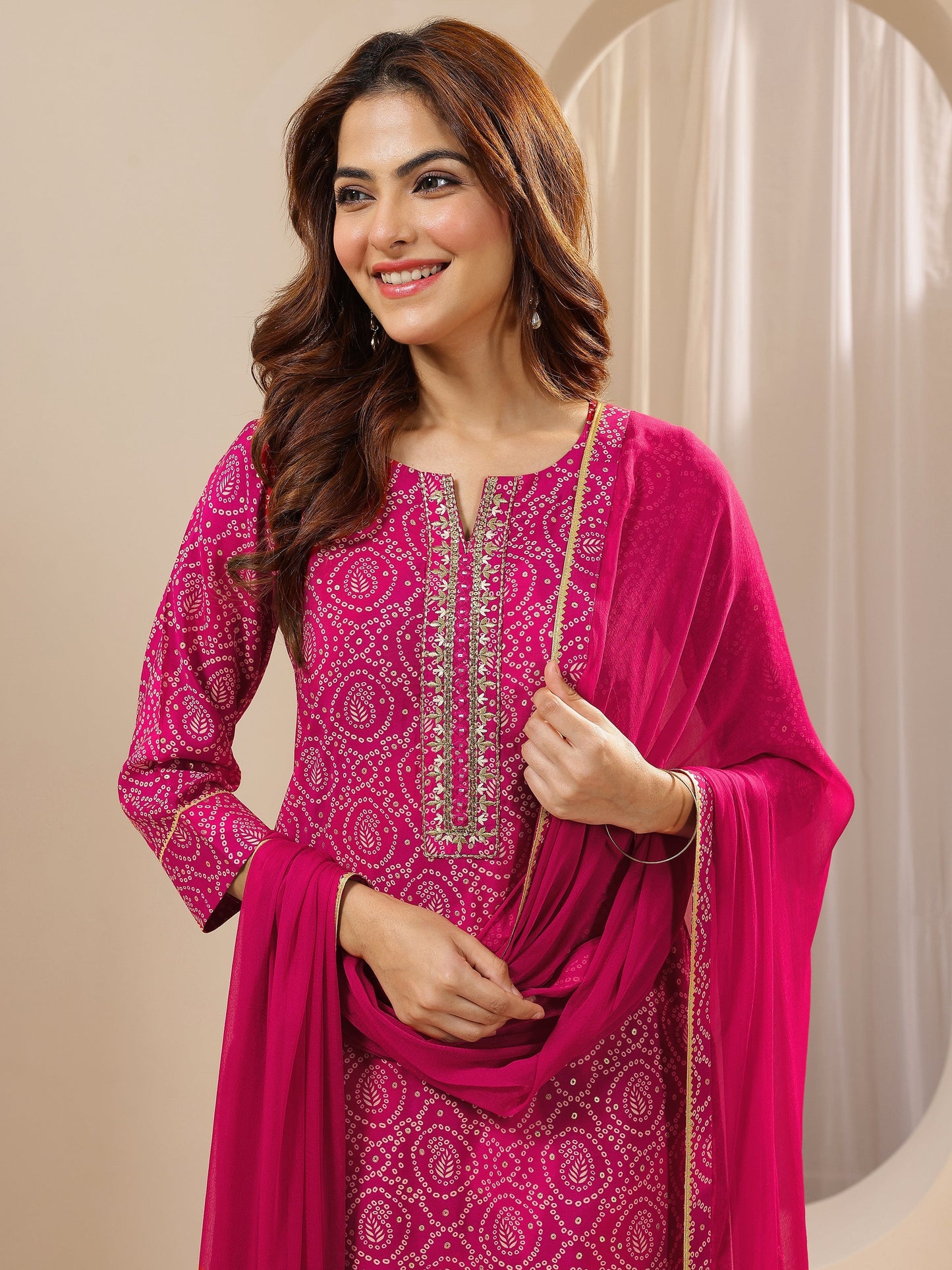 Pink Printed Rayon Straight Suit With Dupatta