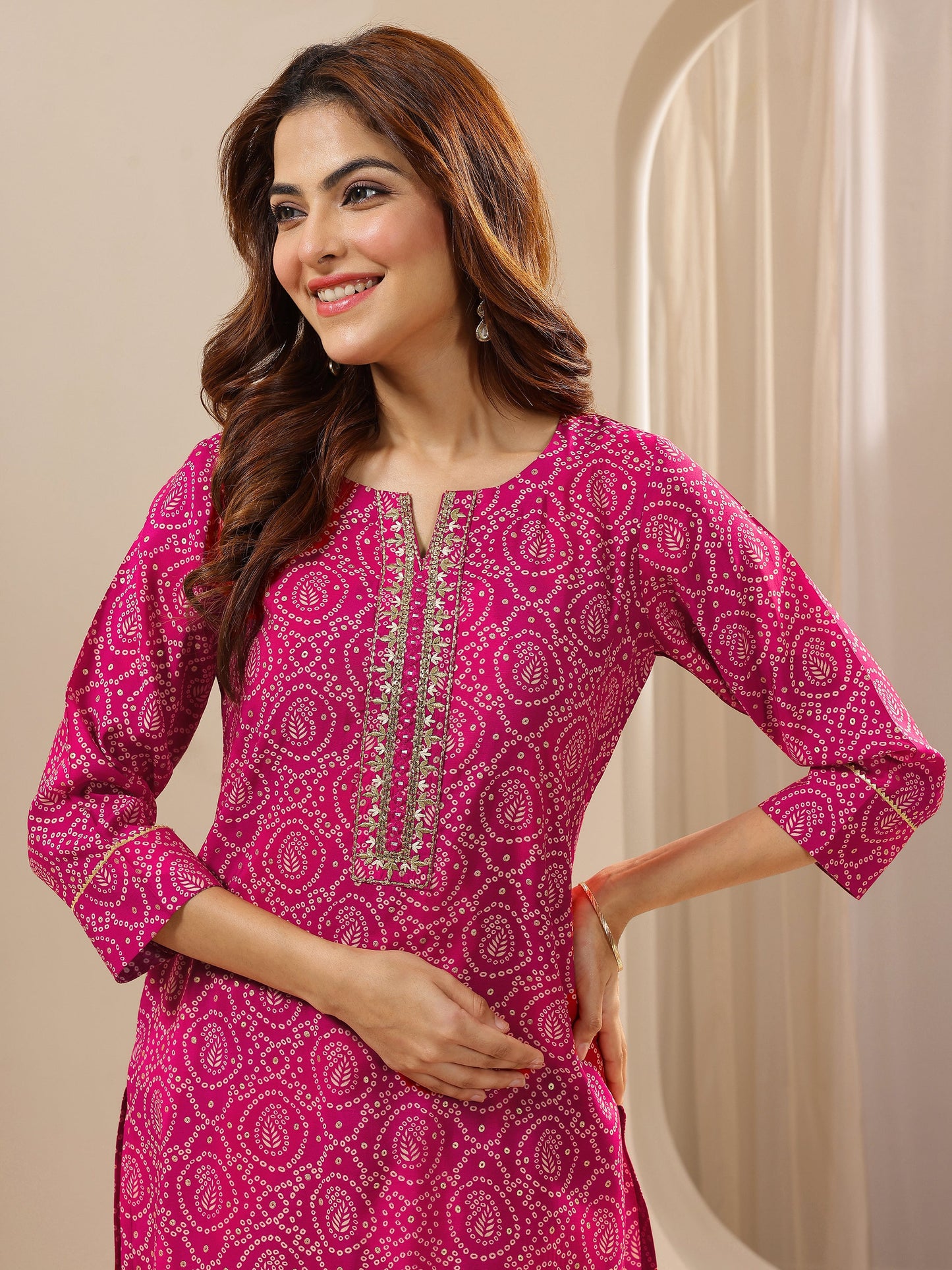 Pink Printed Rayon Straight Suit With Dupatta