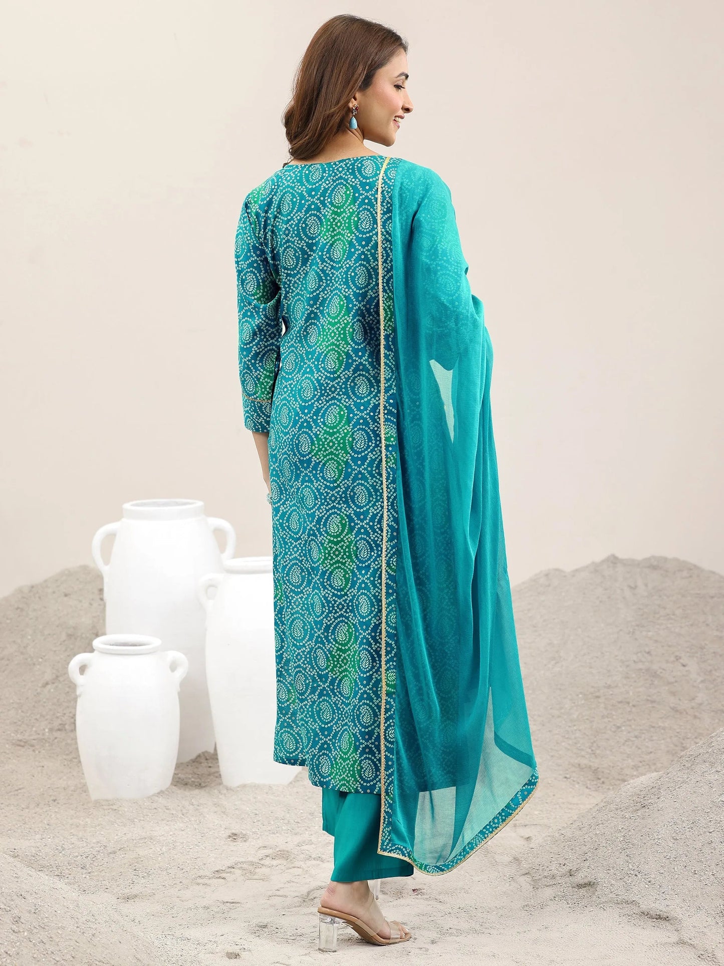 Blue Printed Rayon Straight Suit With Dupatta