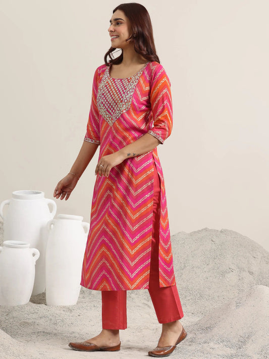 Coral Printed Rayon Straight Suit With Dupatta
