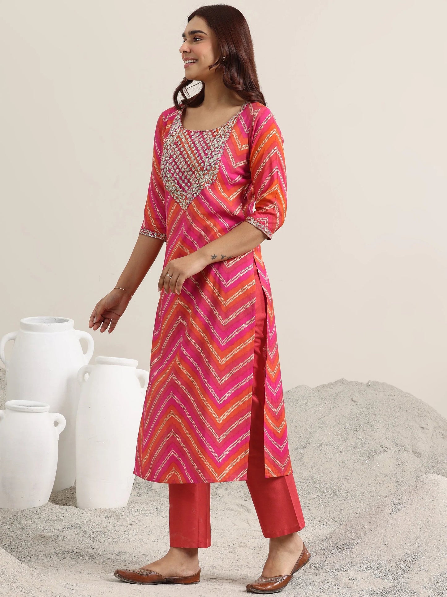 Coral Printed Rayon Straight Suit With Dupatta