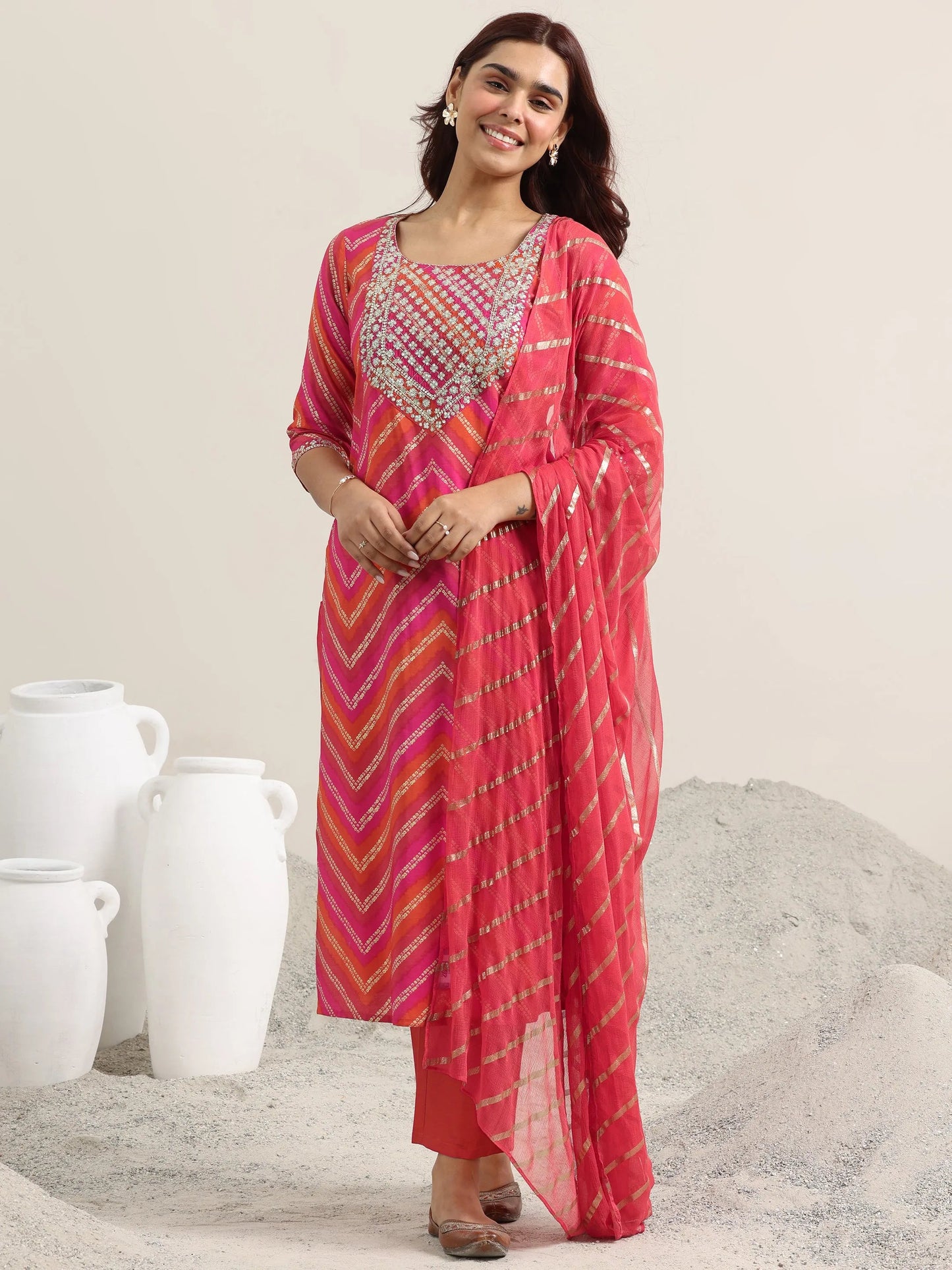 Coral Printed Rayon Straight Suit With Dupatta