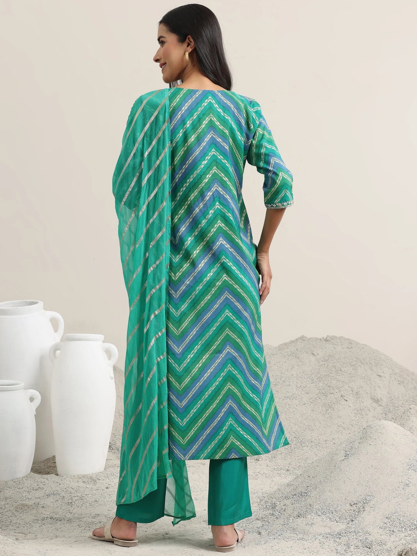 Green Printed Rayon Straight Suit With Dupatta