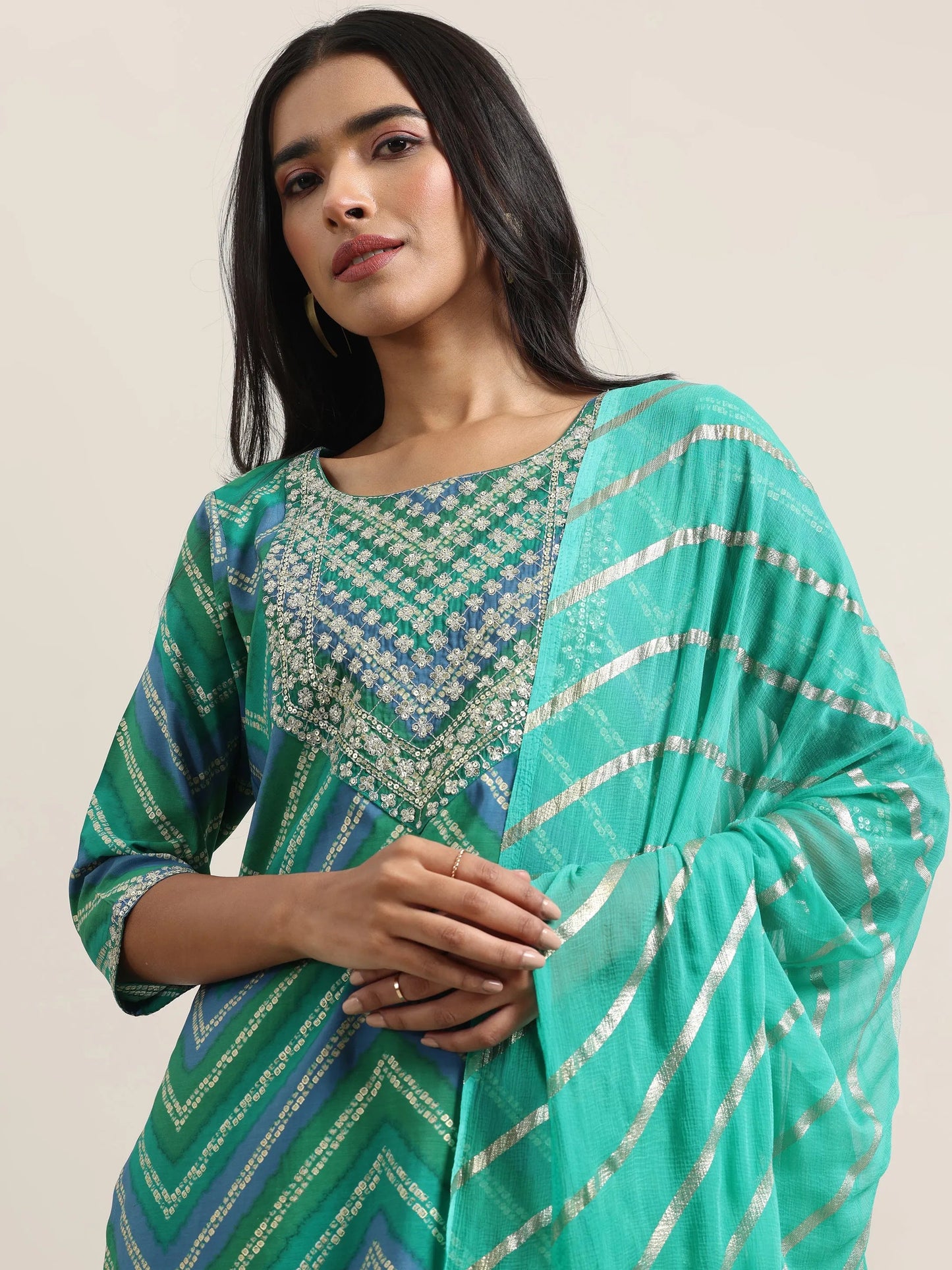 Green Printed Rayon Straight Suit With Dupatta