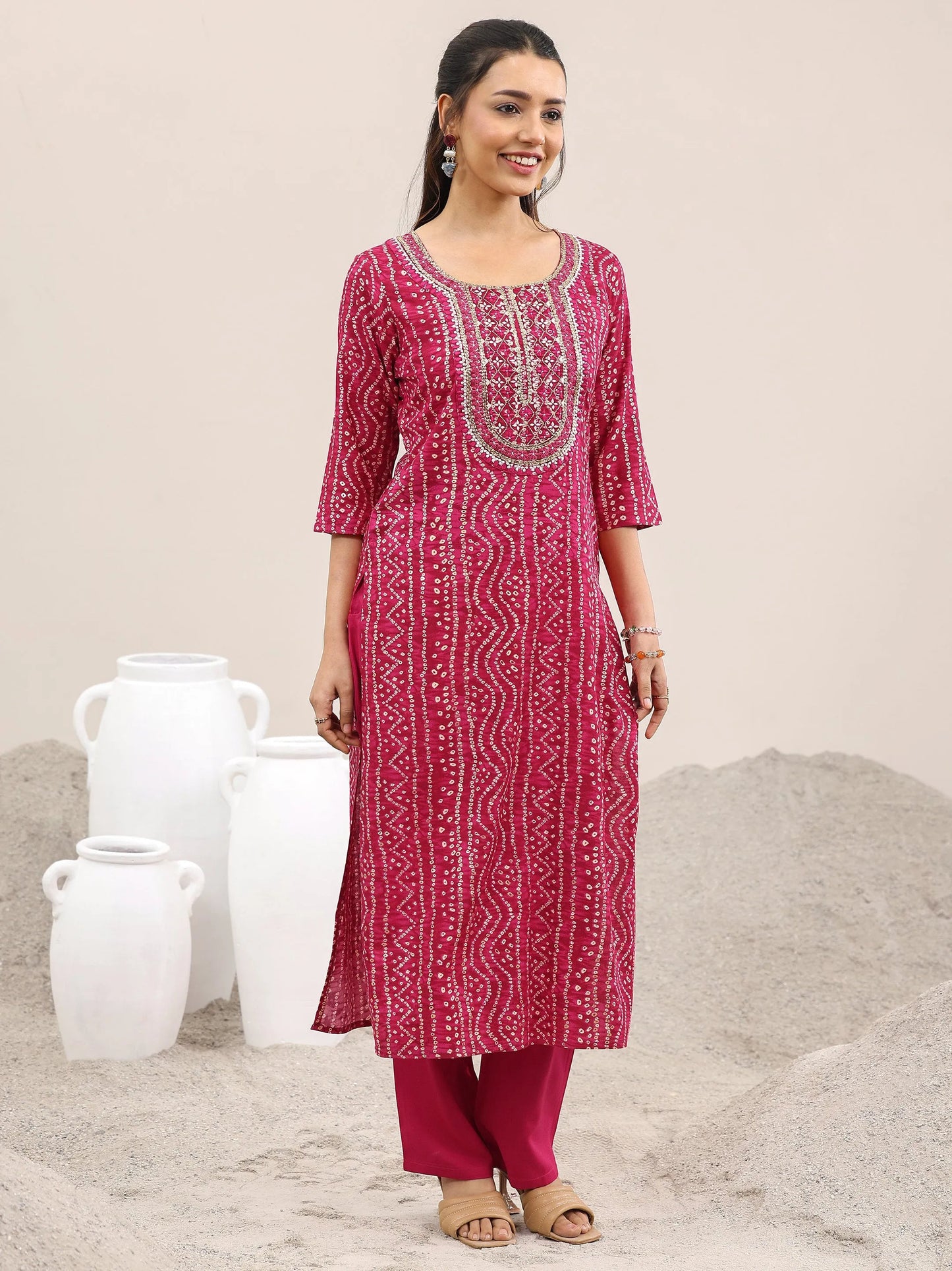 Pink Printed Rayon Straight Suit With Dupatta