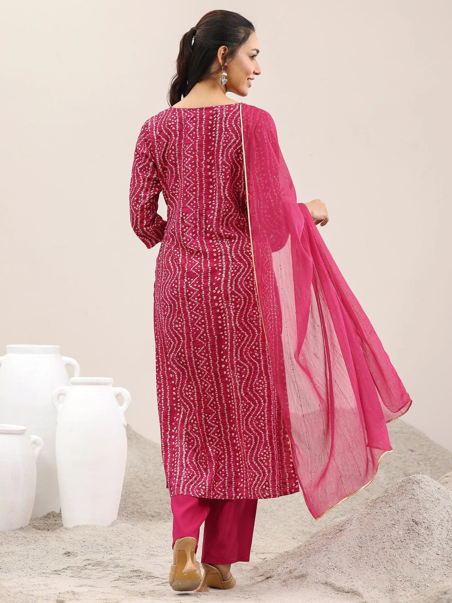 Pink Printed Rayon Straight Suit With Dupatta