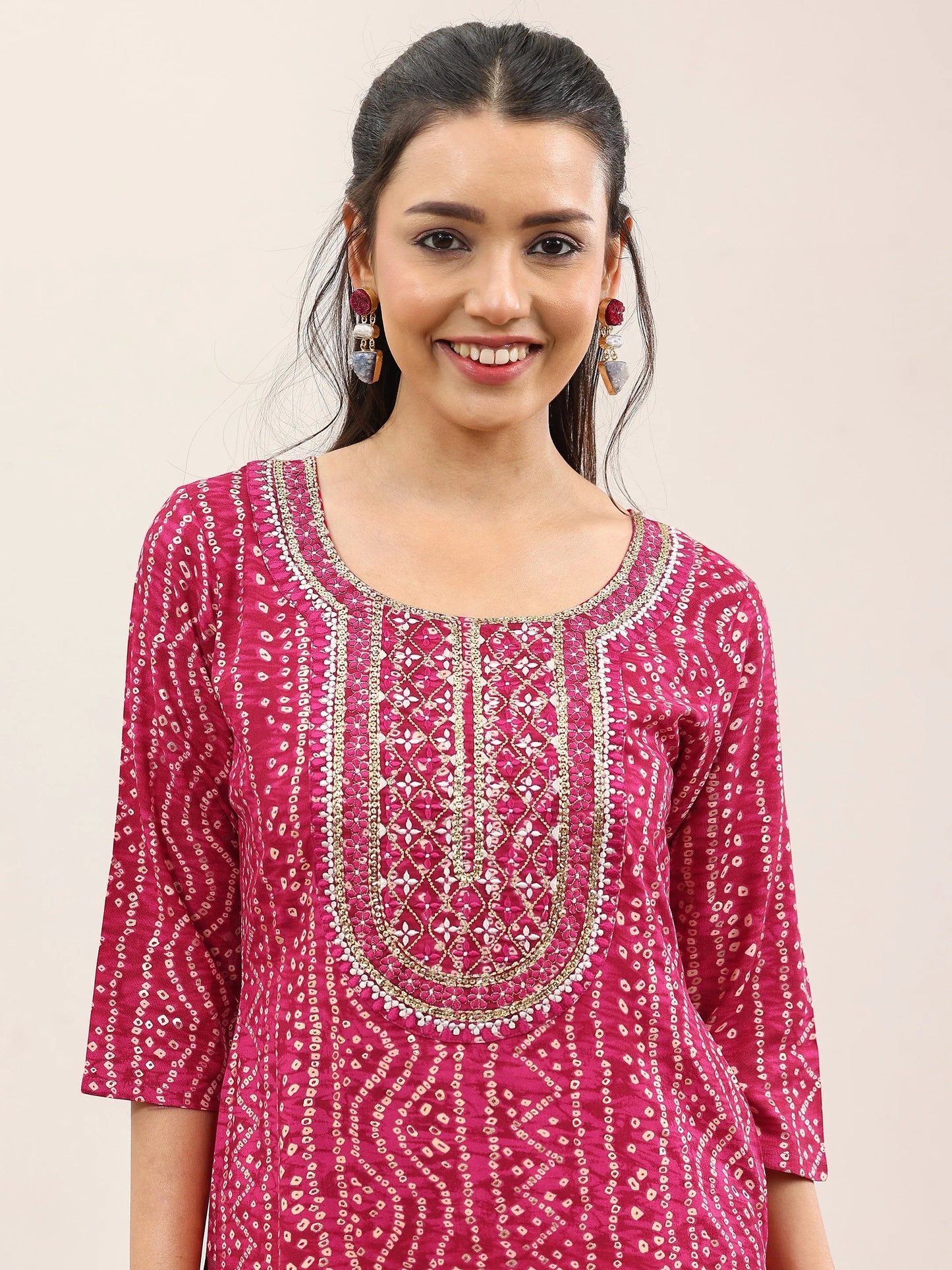 Pink Printed Rayon Straight Suit With Dupatta