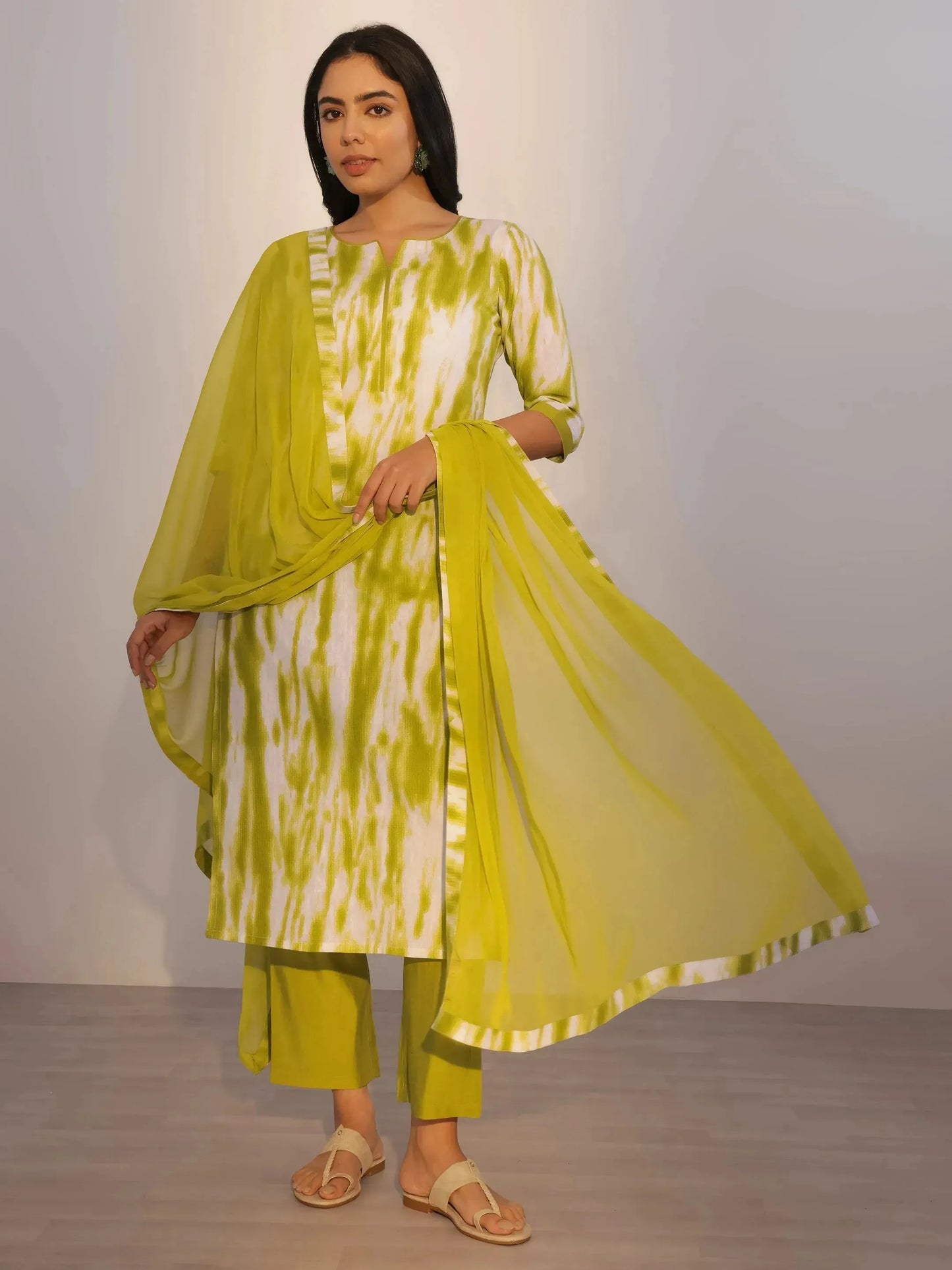 Green Printed Cotton Straight Suit With Dupatta