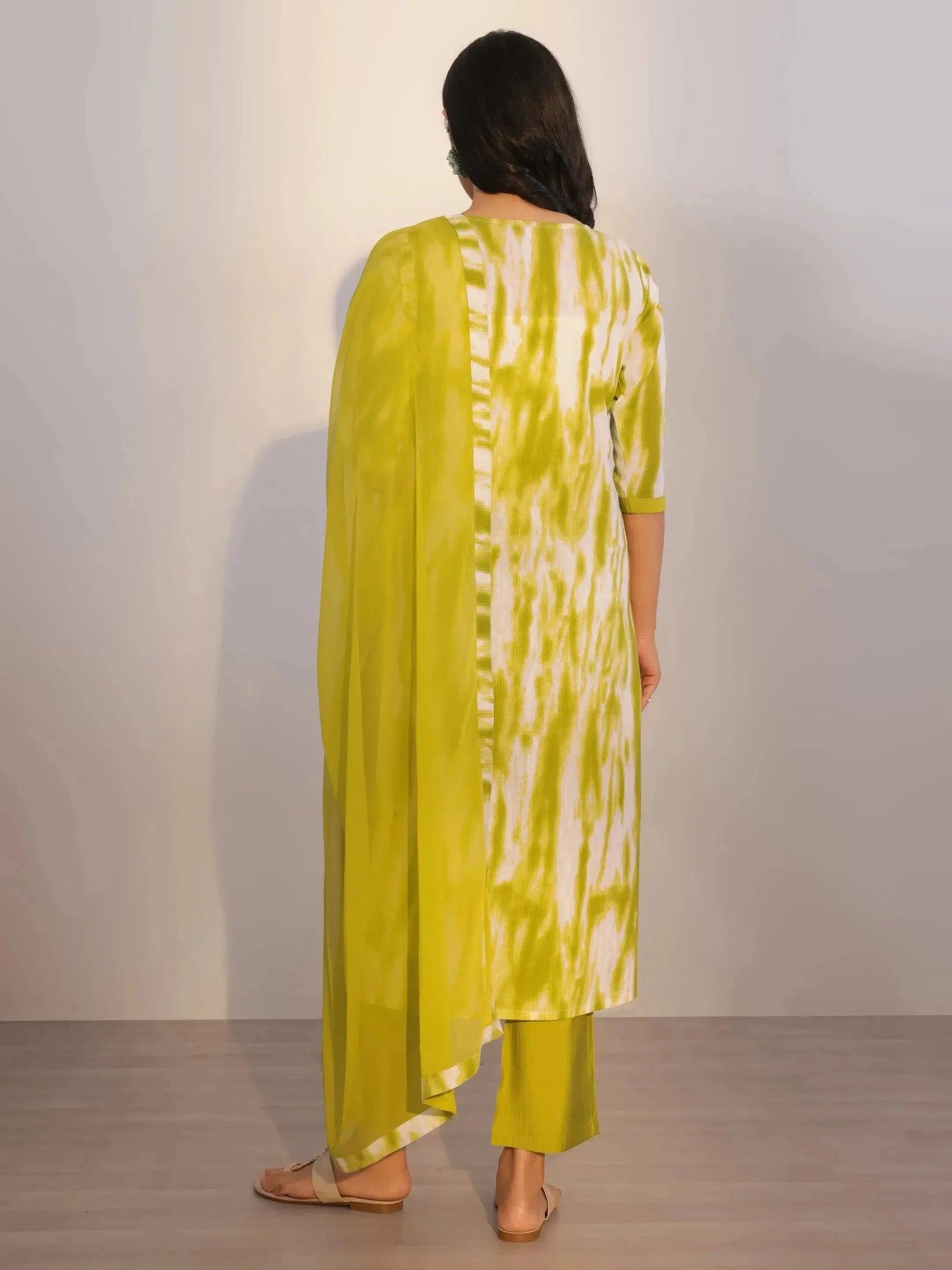 Green Printed Cotton Straight Suit With Dupatta