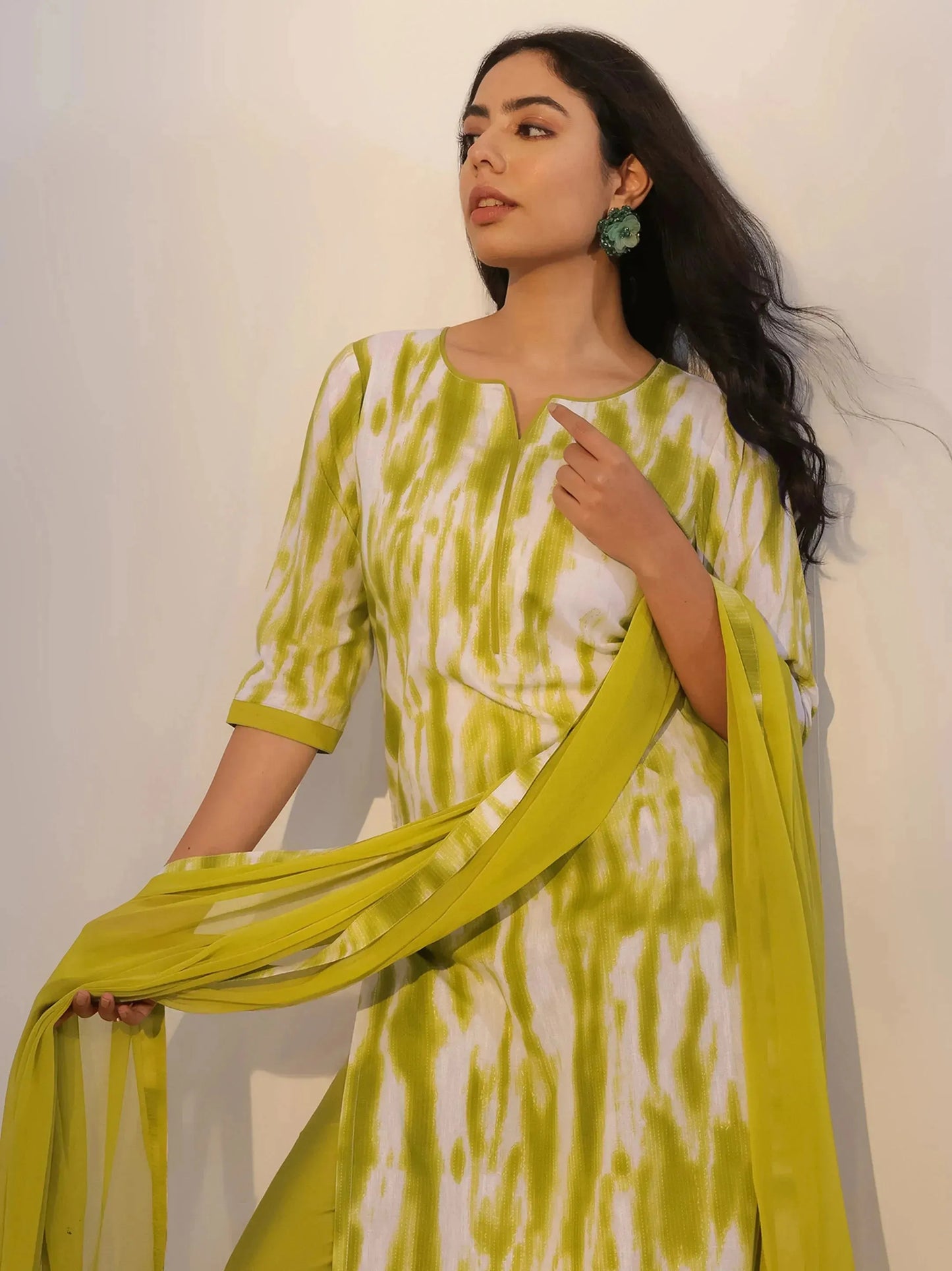 Green Printed Cotton Straight Suit With Dupatta