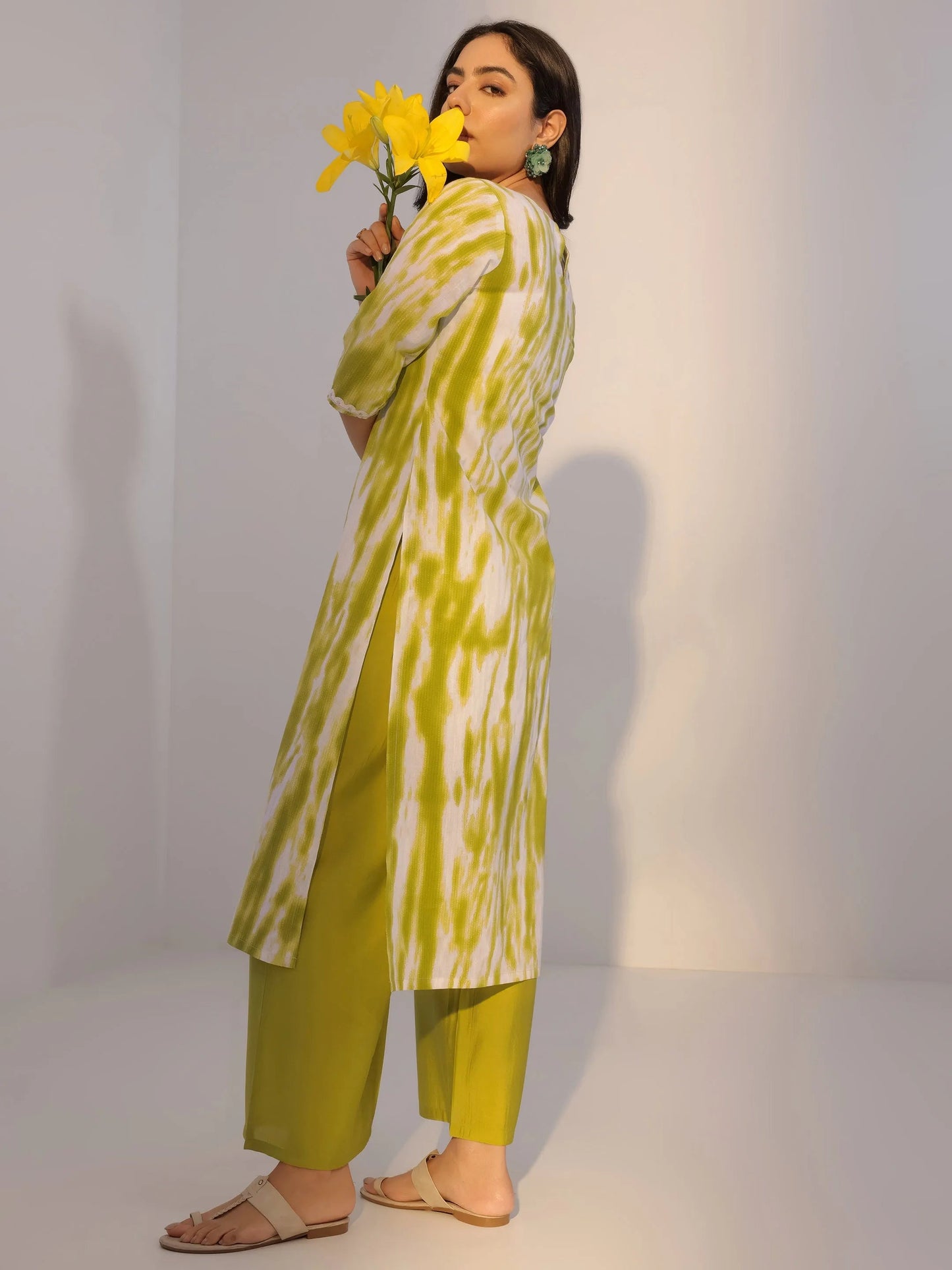 Green Printed Cotton Straight Kurta Set