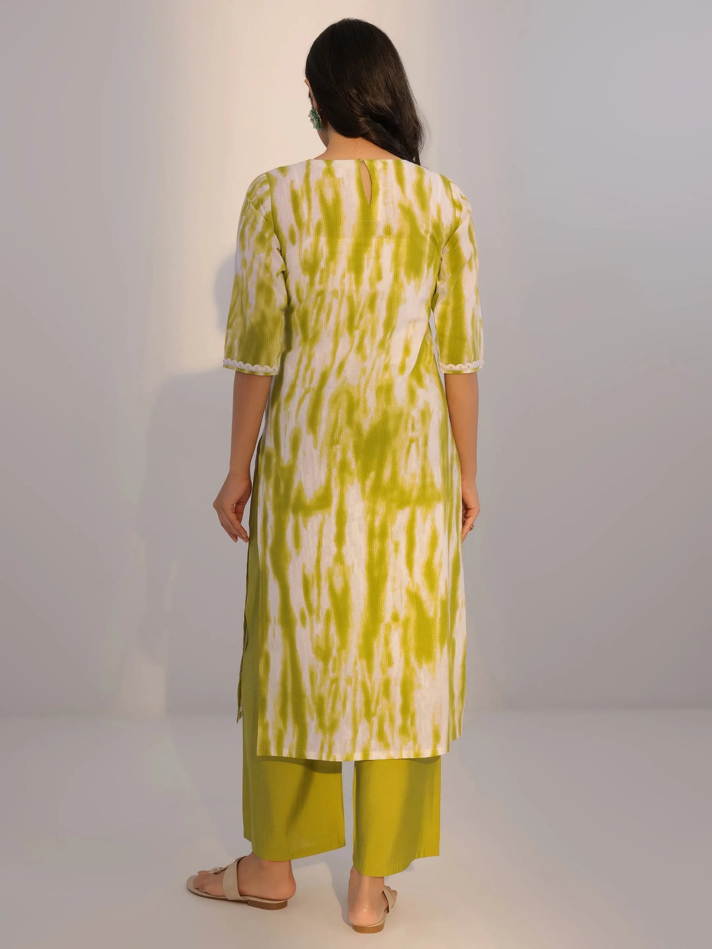 Green Printed Cotton Straight Kurta Set