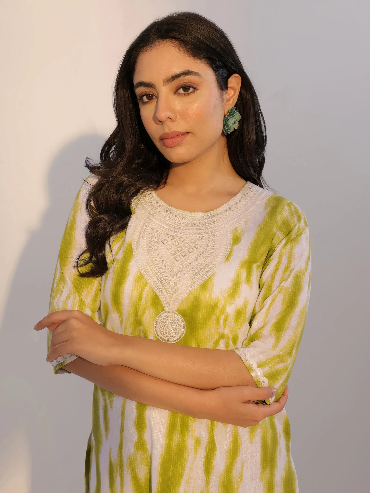 Green Printed Cotton Straight Kurta Set