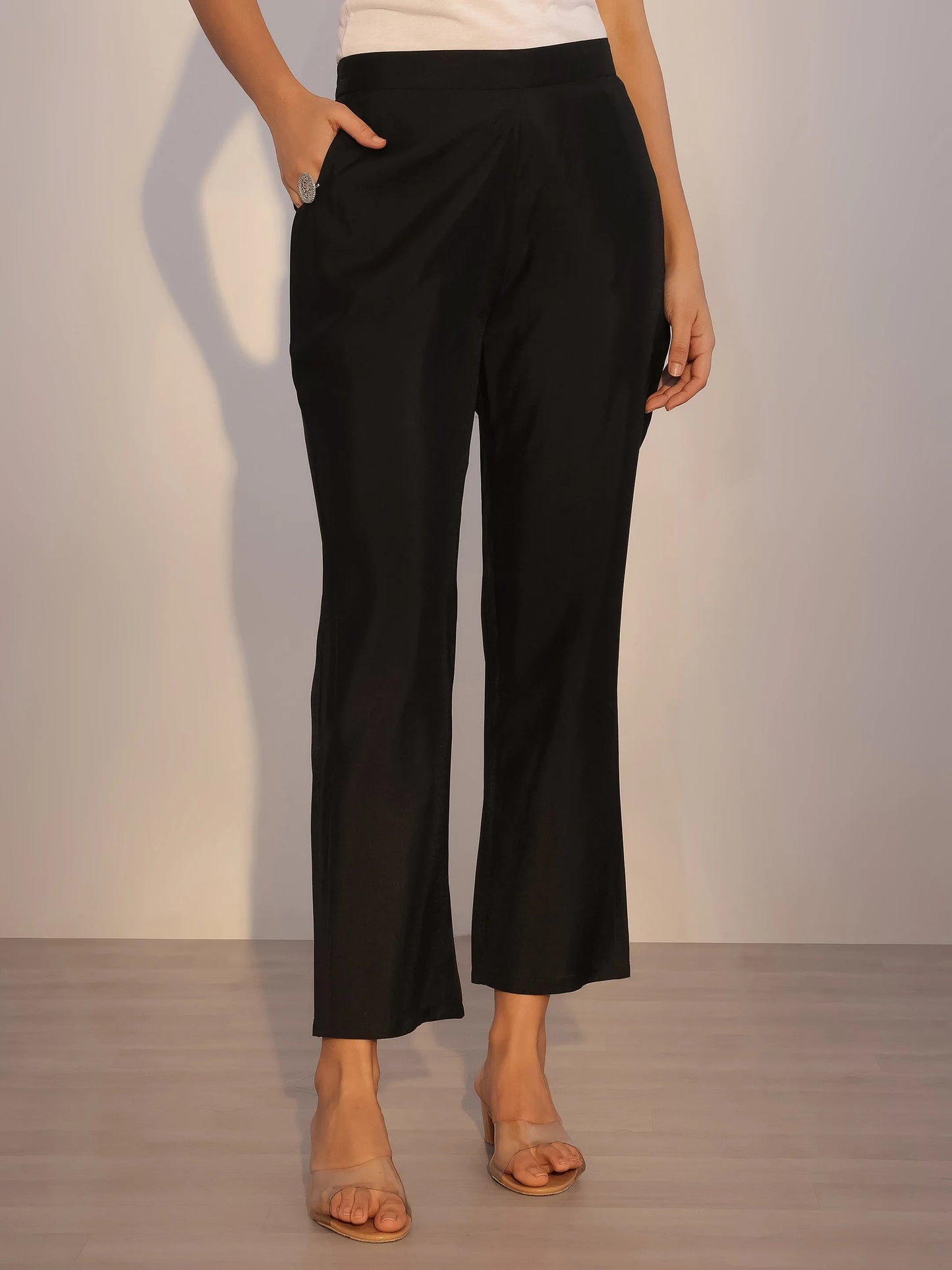 Black Printed Silk Blend Straight Suit With Dupatta