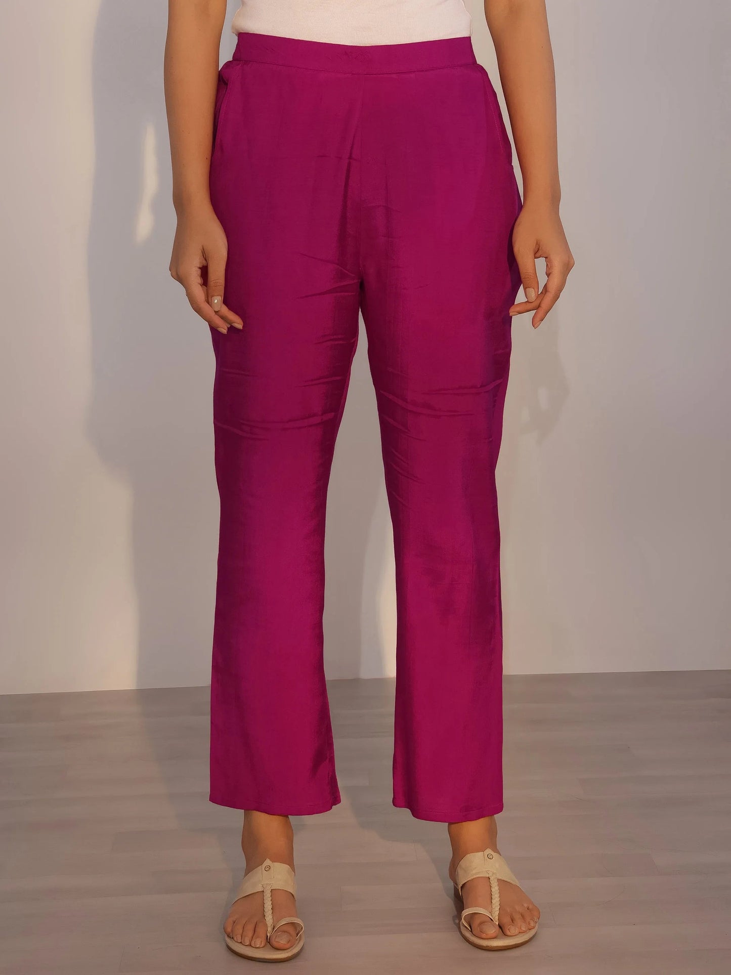 Pink Printed Silk Blend Straight Suit With Dupatta