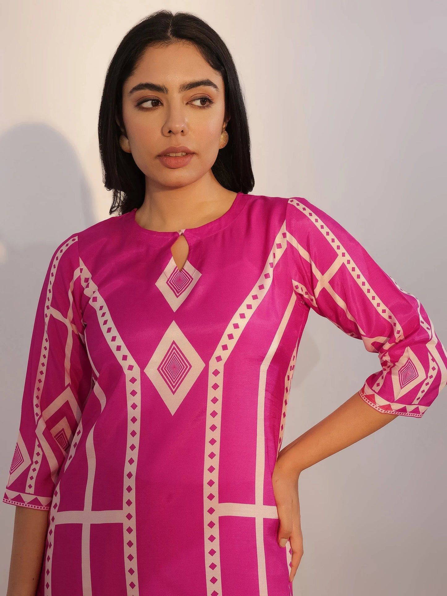Pink Printed Silk Blend Straight Suit With Dupatta