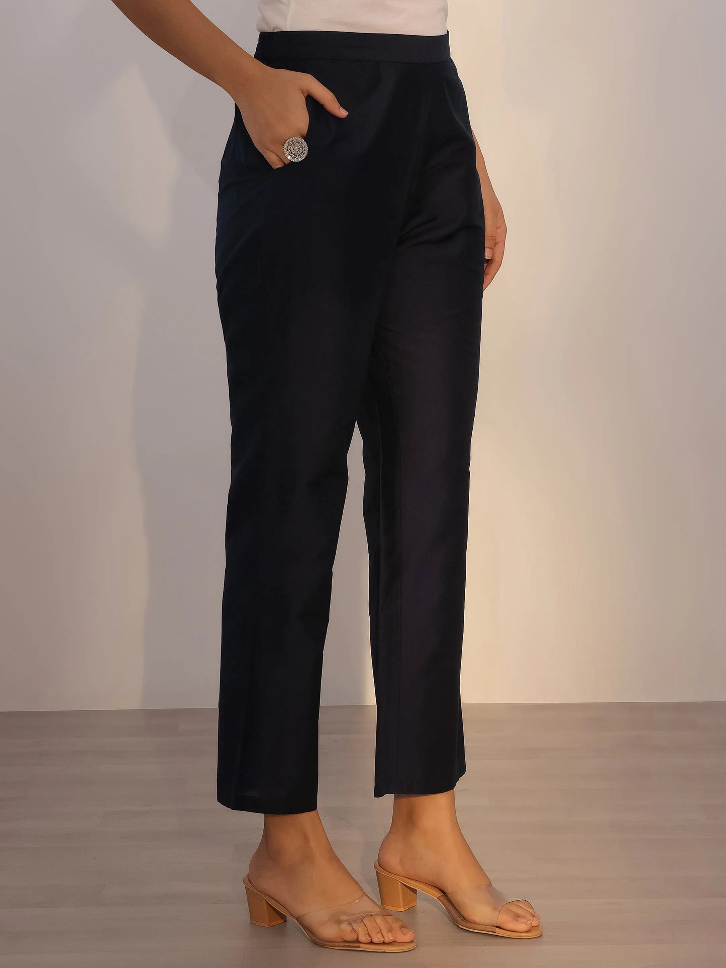 Blue Printed Silk Blend Straight Suit With Dupatta