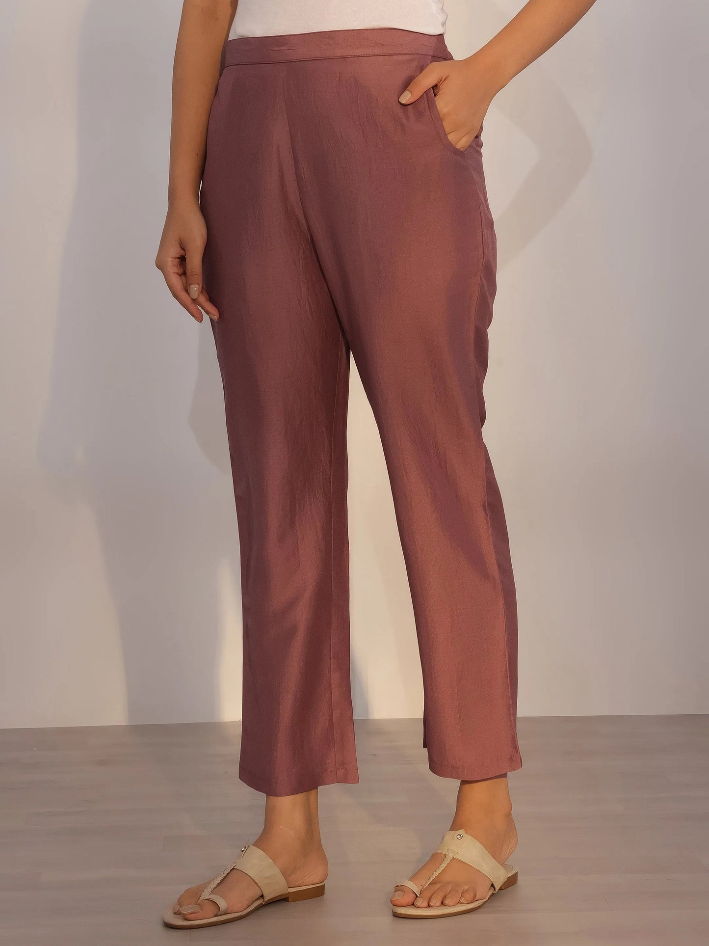 Brown Printed Silk Blend Straight Suit With Dupatta