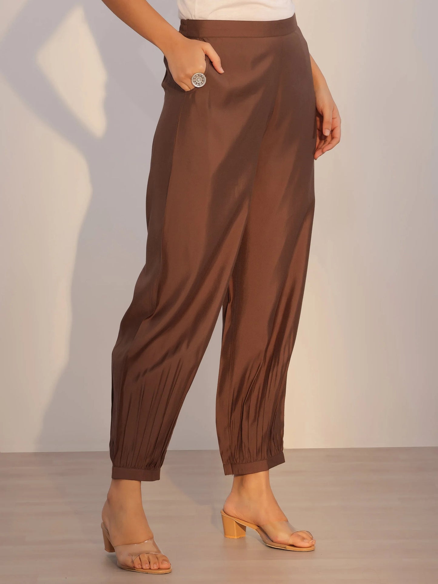 Brown Printed Silk Blend Straight Suit With Dupatta