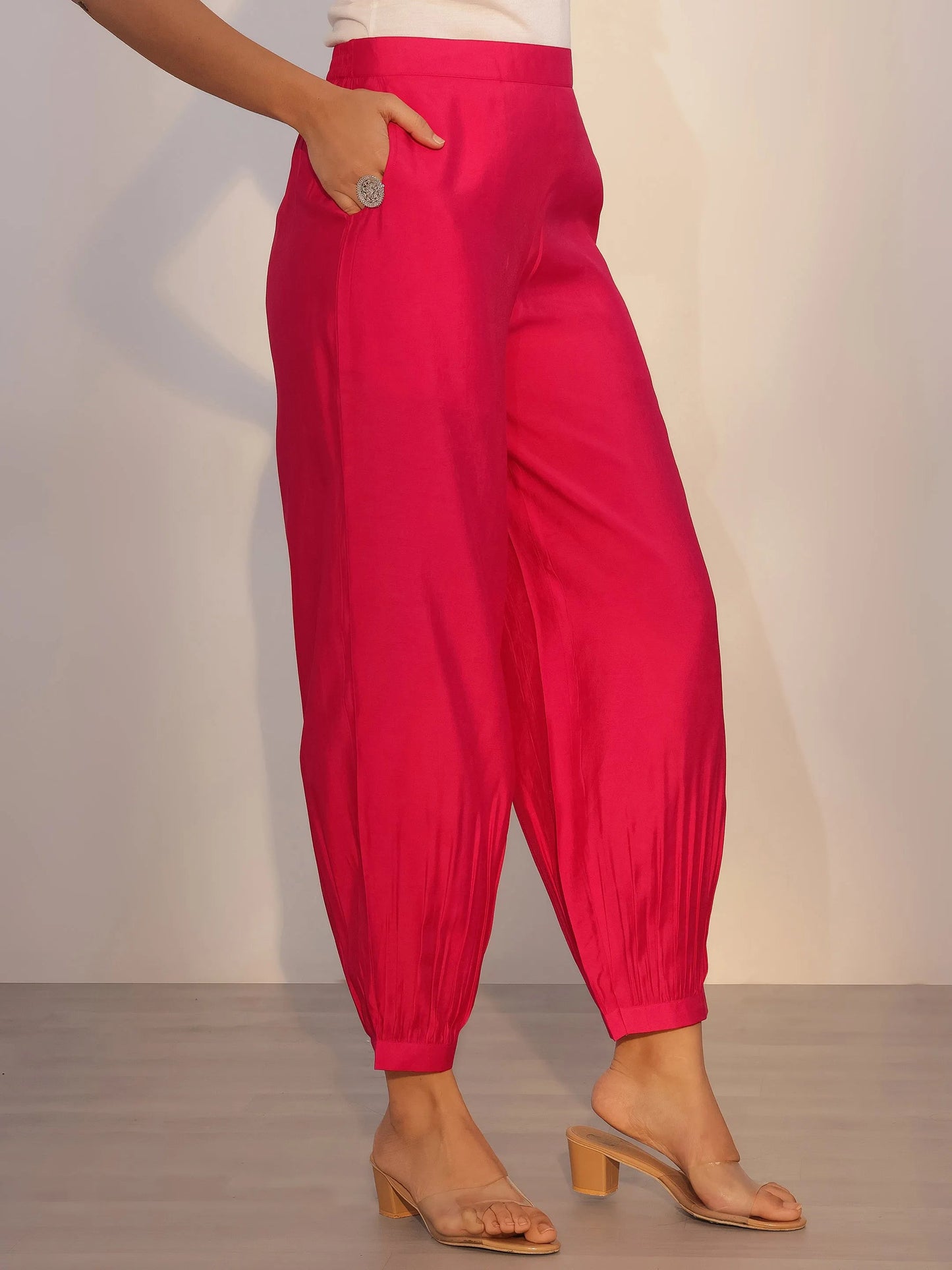 Pink Printed Silk Blend Straight Suit With Dupatta