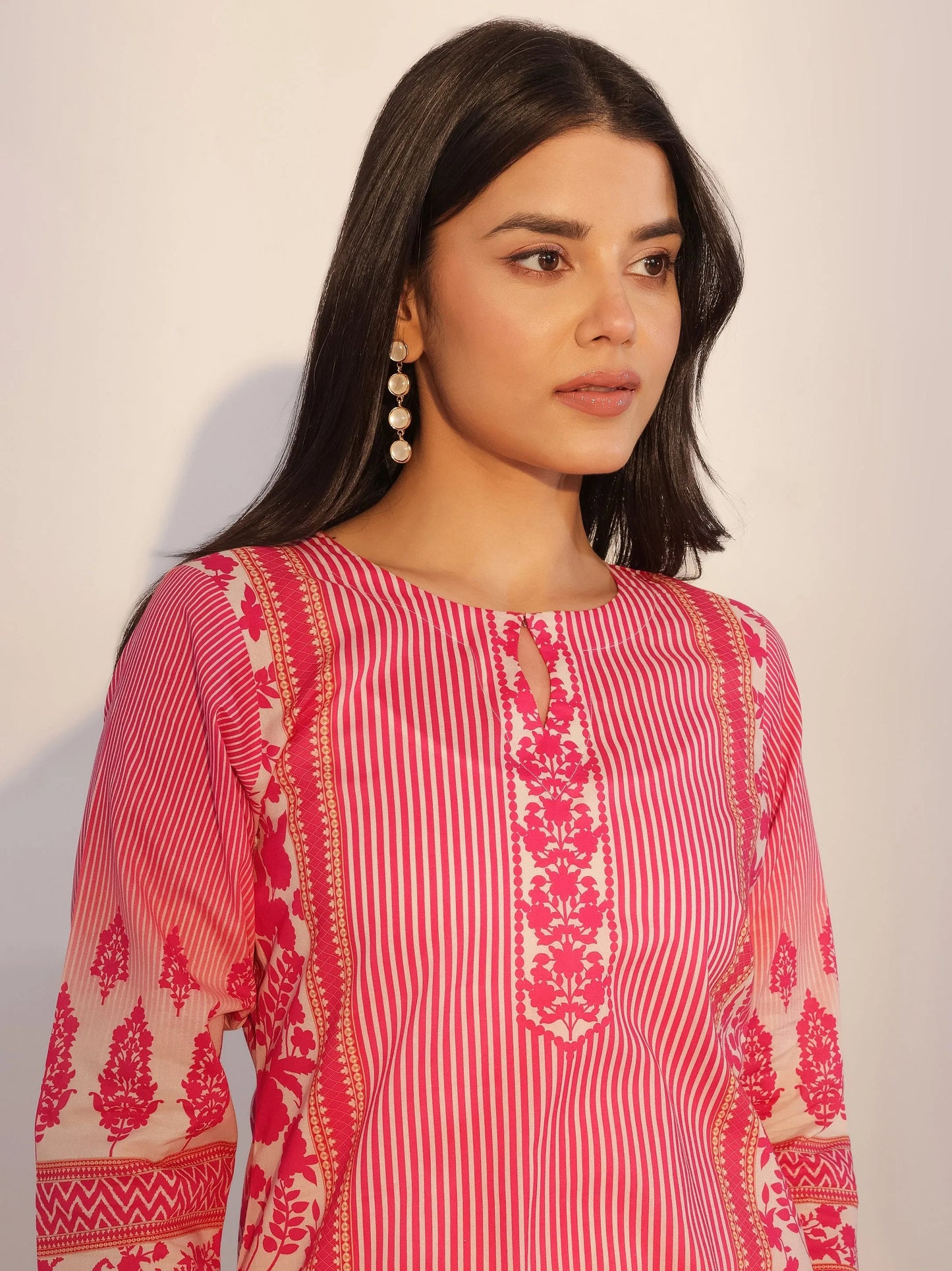 Pink Printed Silk Blend Straight Suit With Dupatta