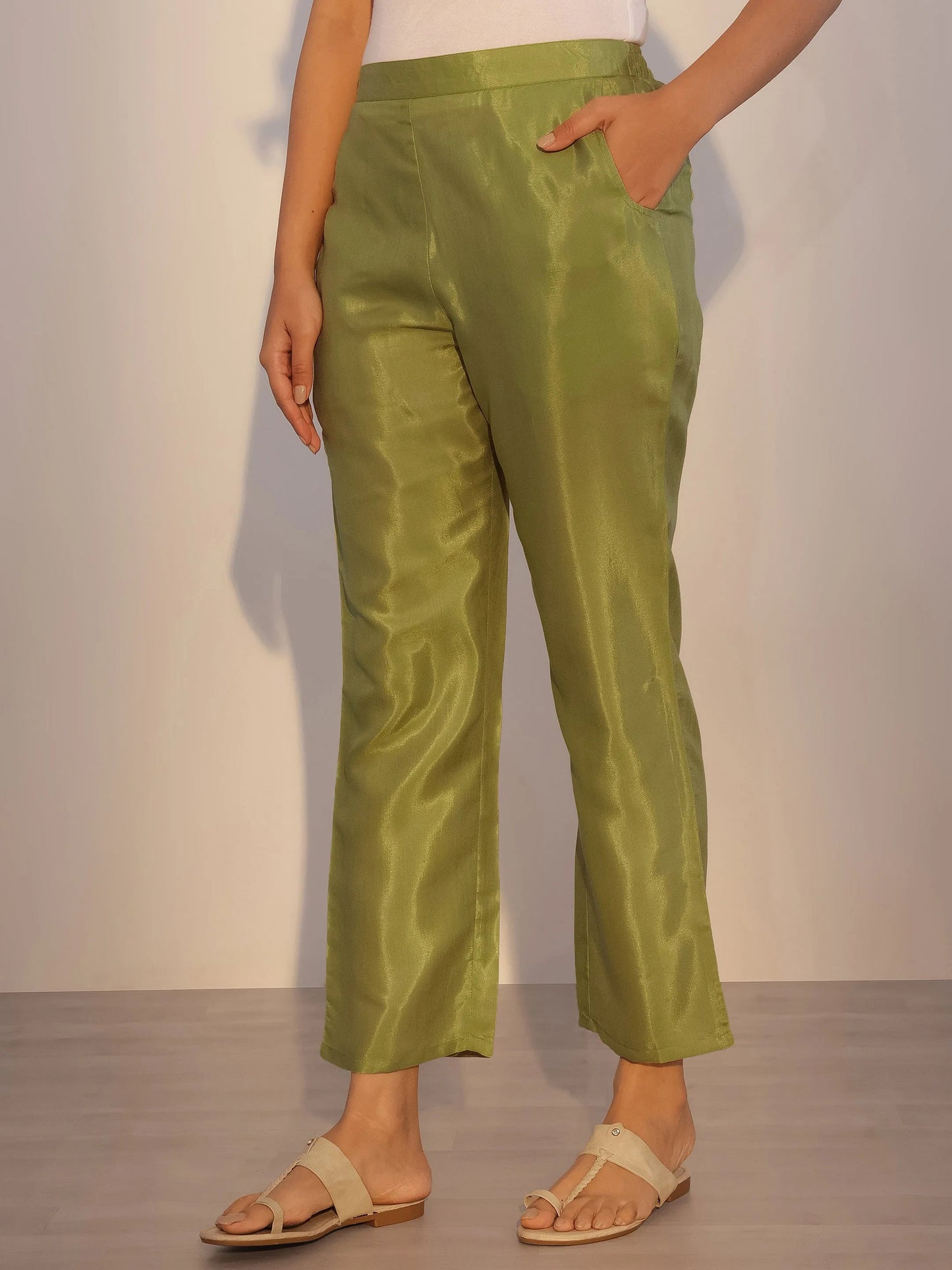 Green Printed Silk Blend Straight Suit With Dupatta